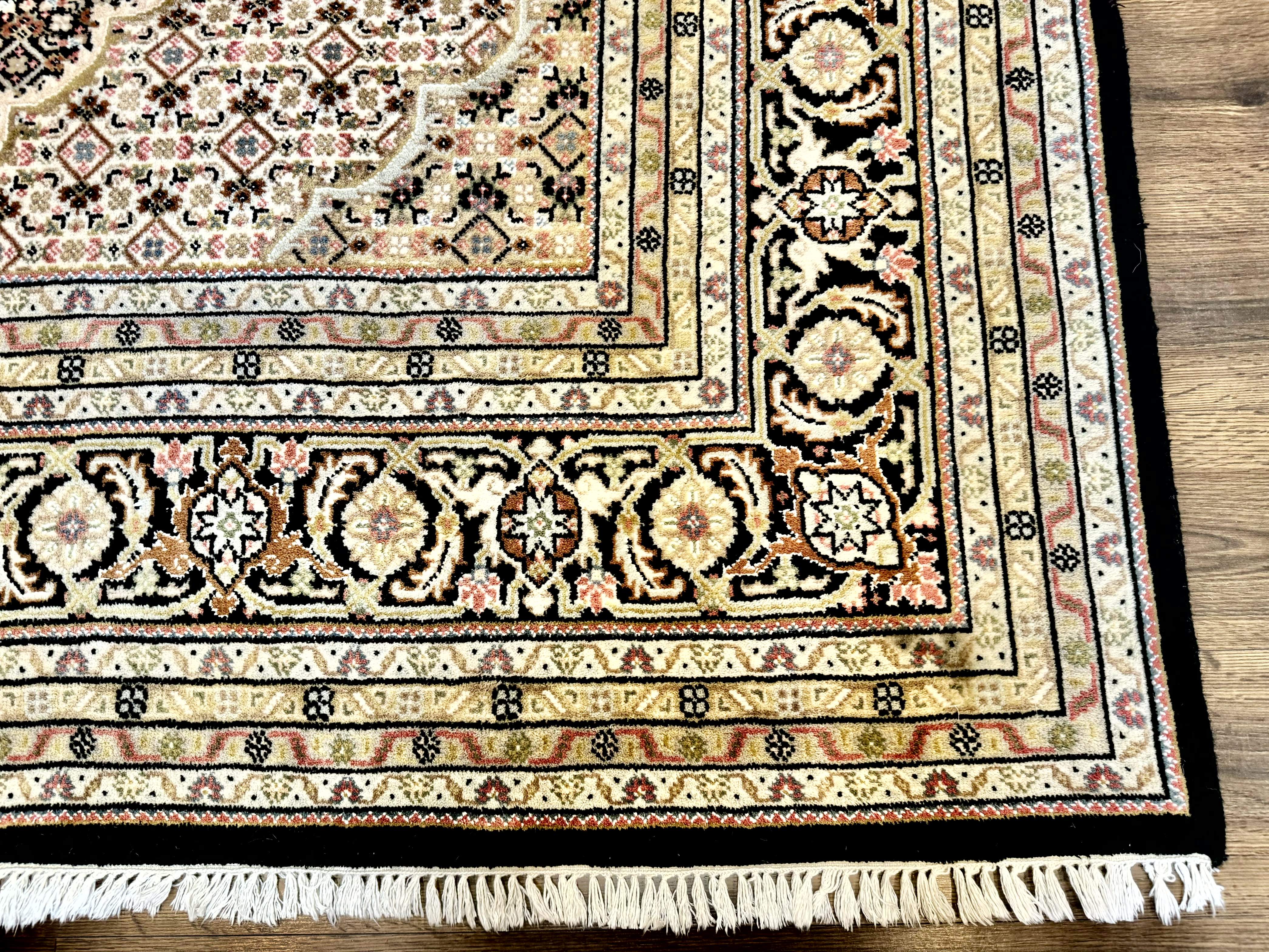 Indo Persian Rug 8x10, Herati Mahi Pattern, Black and Beige Oriental Carpet - Jewel Rugs