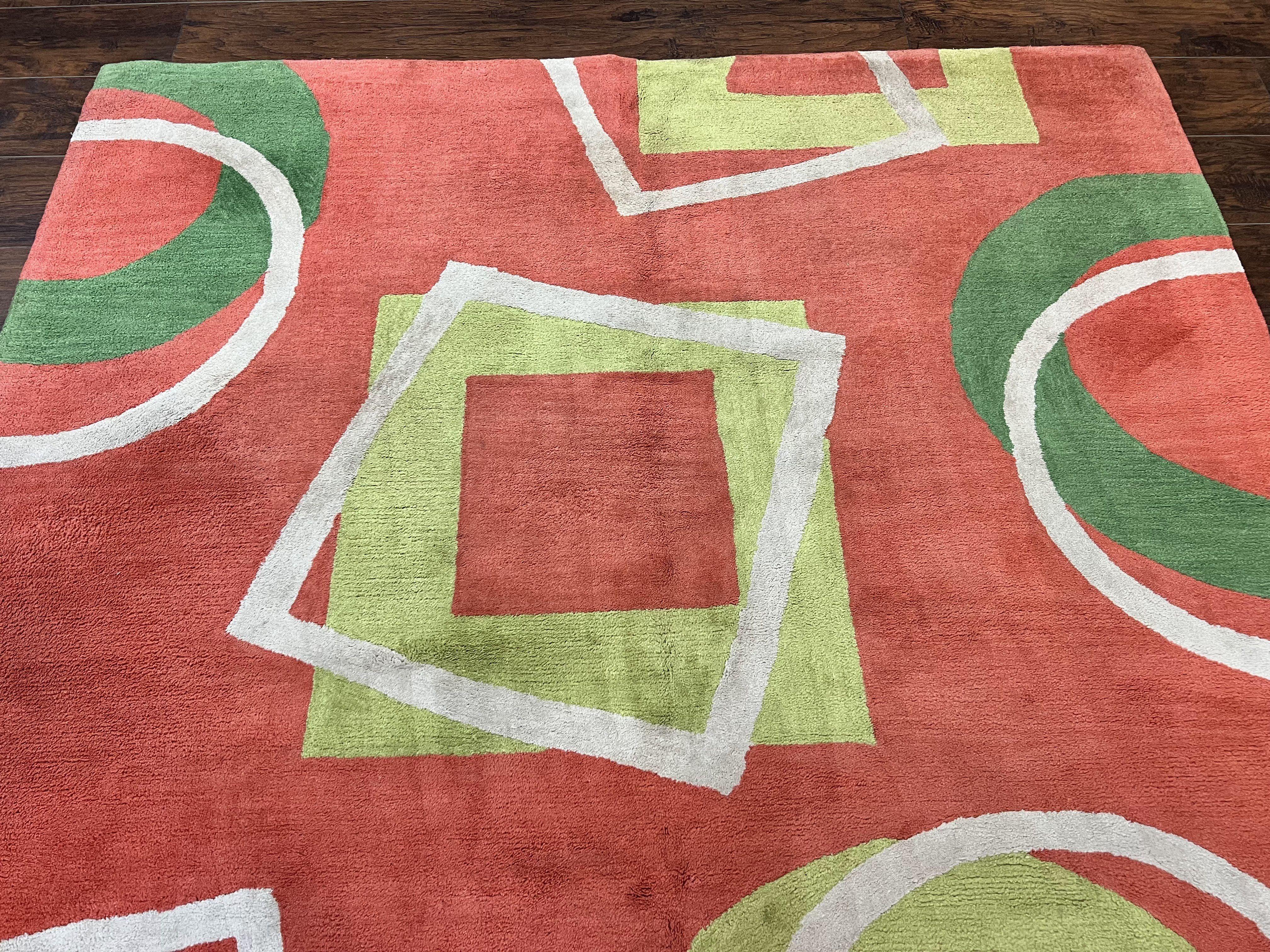 Abstract Rug 6x9, Modern Contemporary Rug, Red-Orange Green - Jewel Rugs