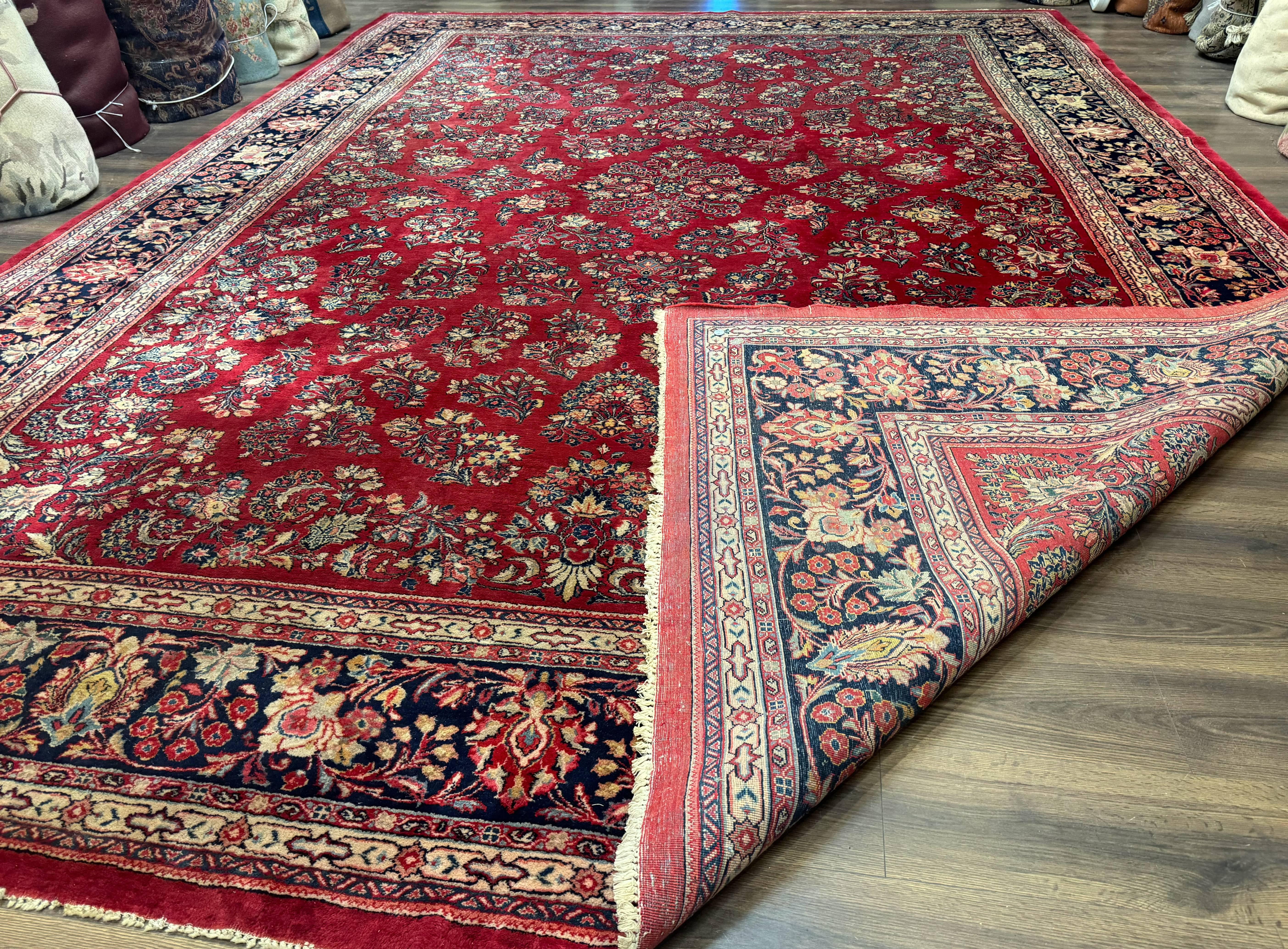 Large Persian Sarouk Rug 12x16, Palace Sized Antique Persian Carpet, Red, Allover Pattern, Handmade Wool Rug - Jewel Rugs