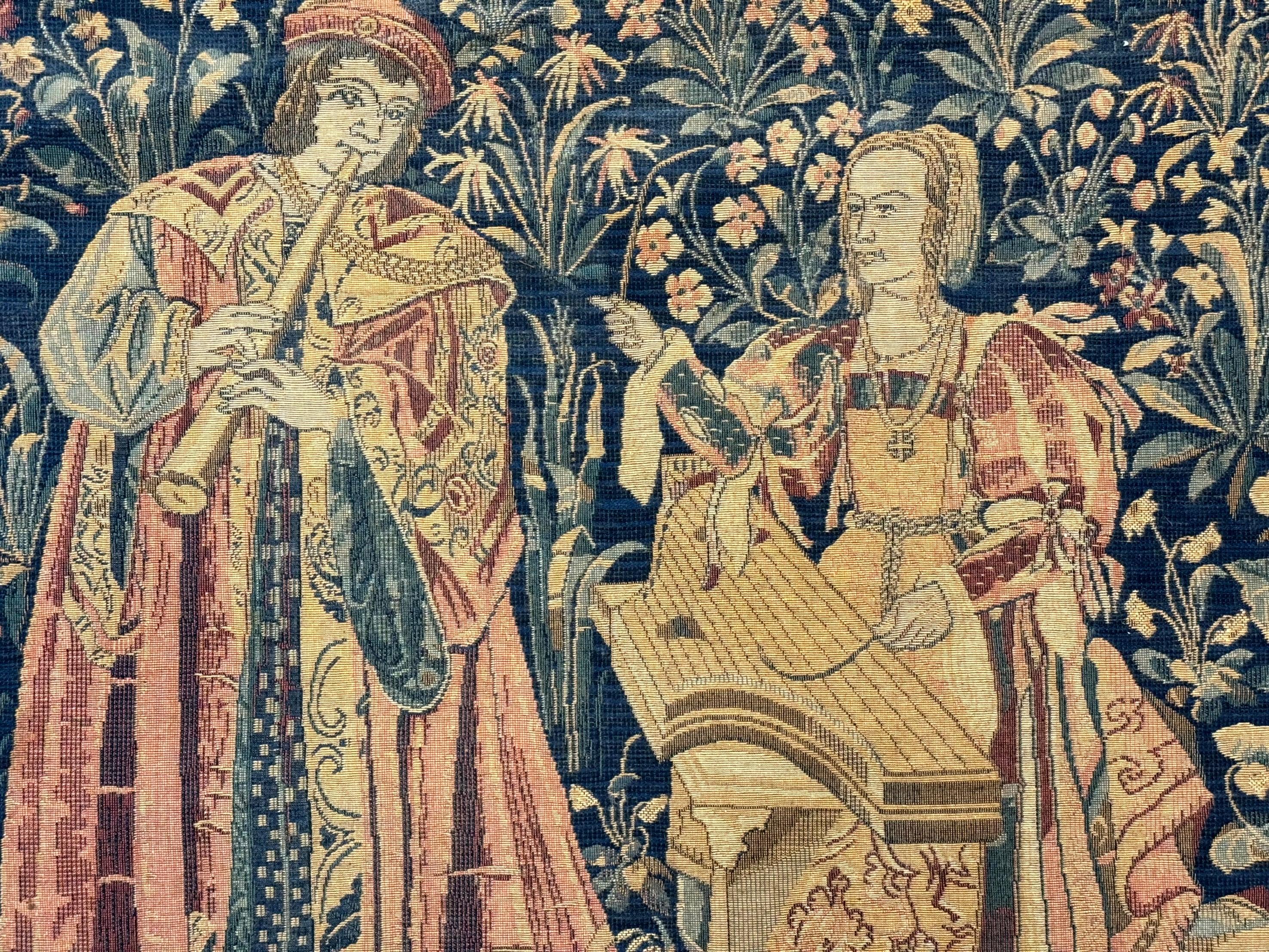 Vintage Belgium Tapestry 2x3 with Red, European Design, Flemish Tapestry - Jewel Rugs