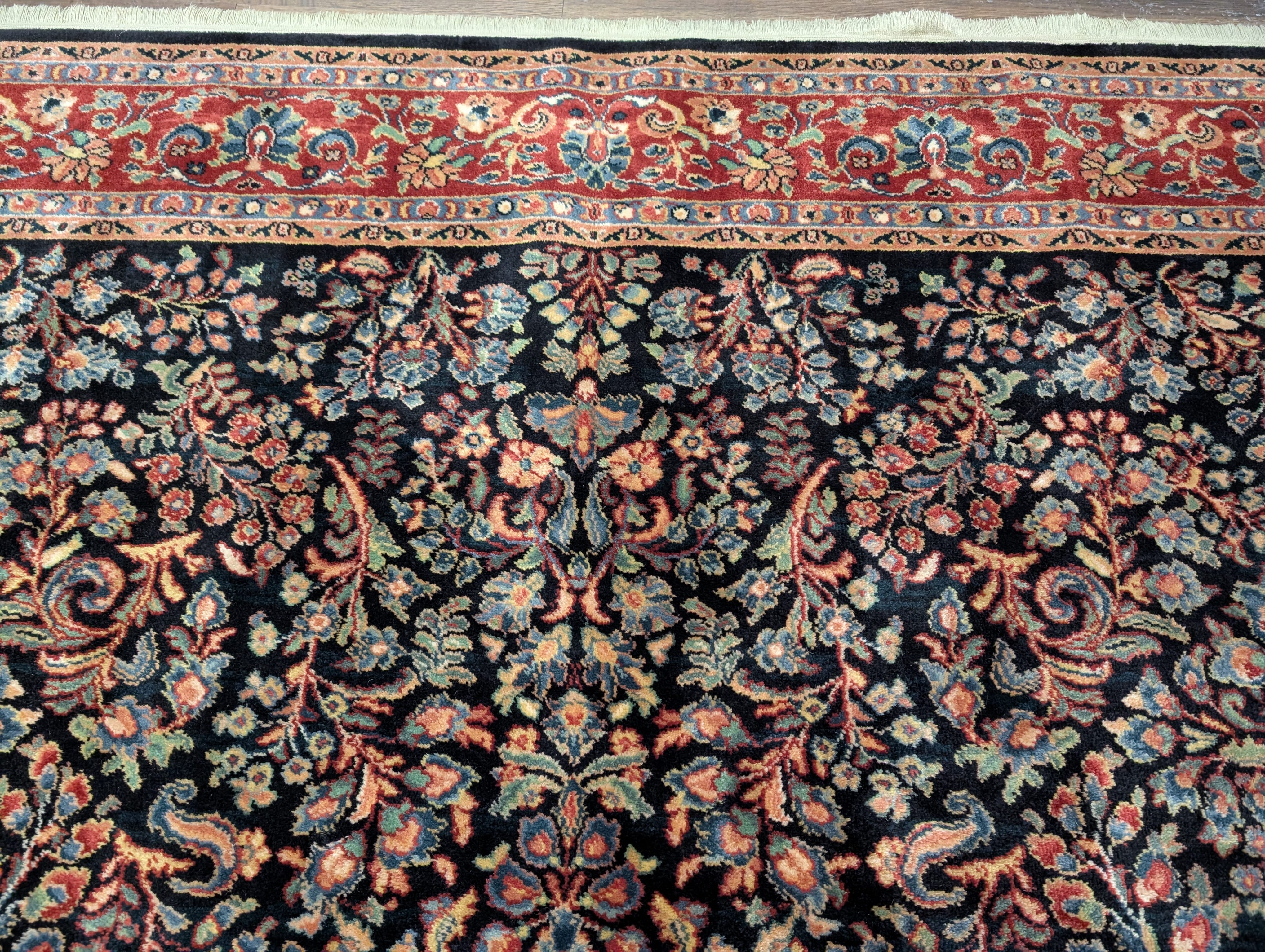 Karastan Rug 8.8 x 10.6, Black Antique Sarouk #800/803, Vintage, Wool, Classic Traditions Collection - Jewel Rugs