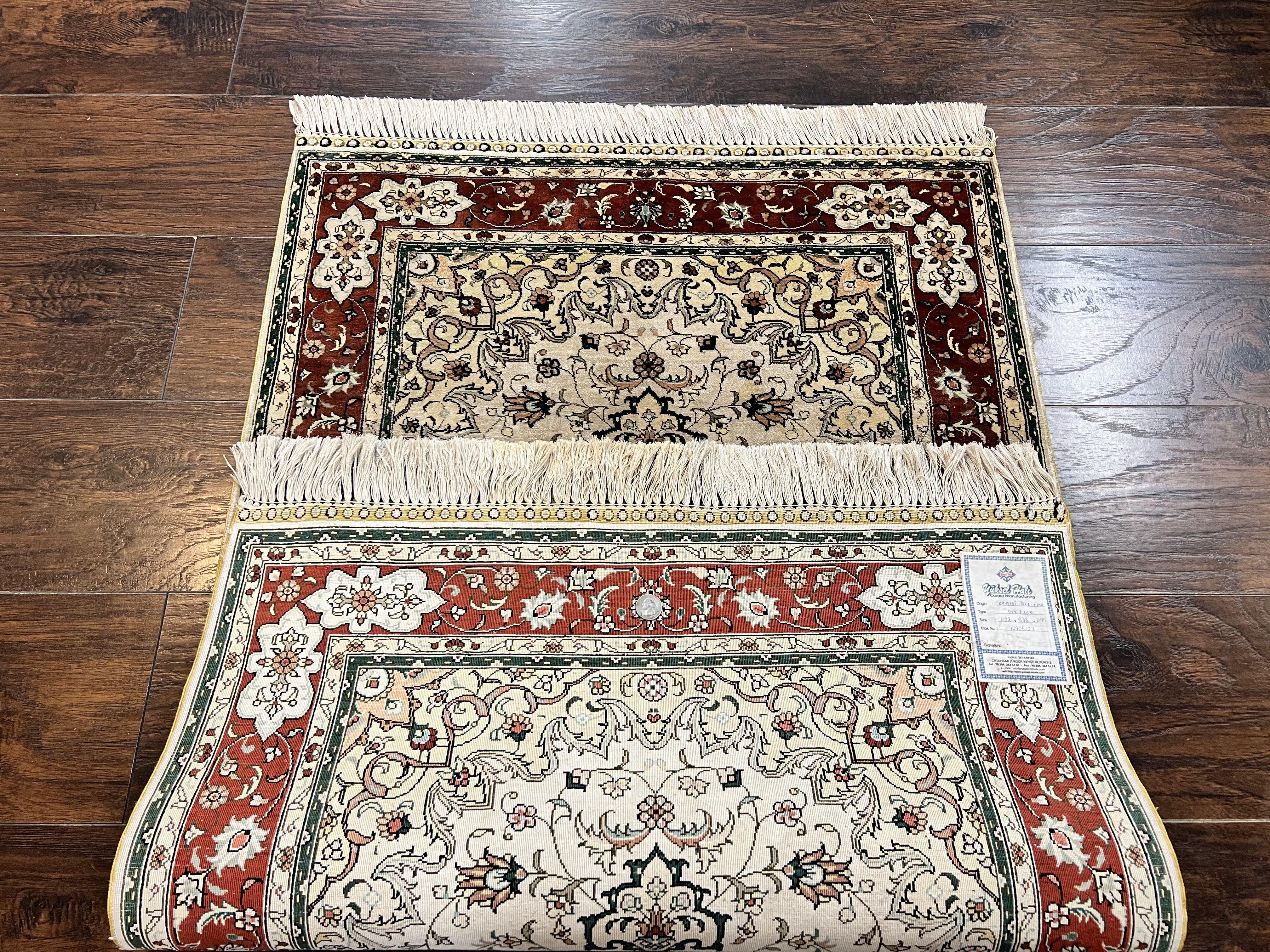 Silk Turkish Kayseri Rug 2.7 x 4, Floral Medallion, Fine Oriental Carpet, Small Vintage Rug, Silk Pile on Silk Foundation, Hand Knotted - Jewel Rugs