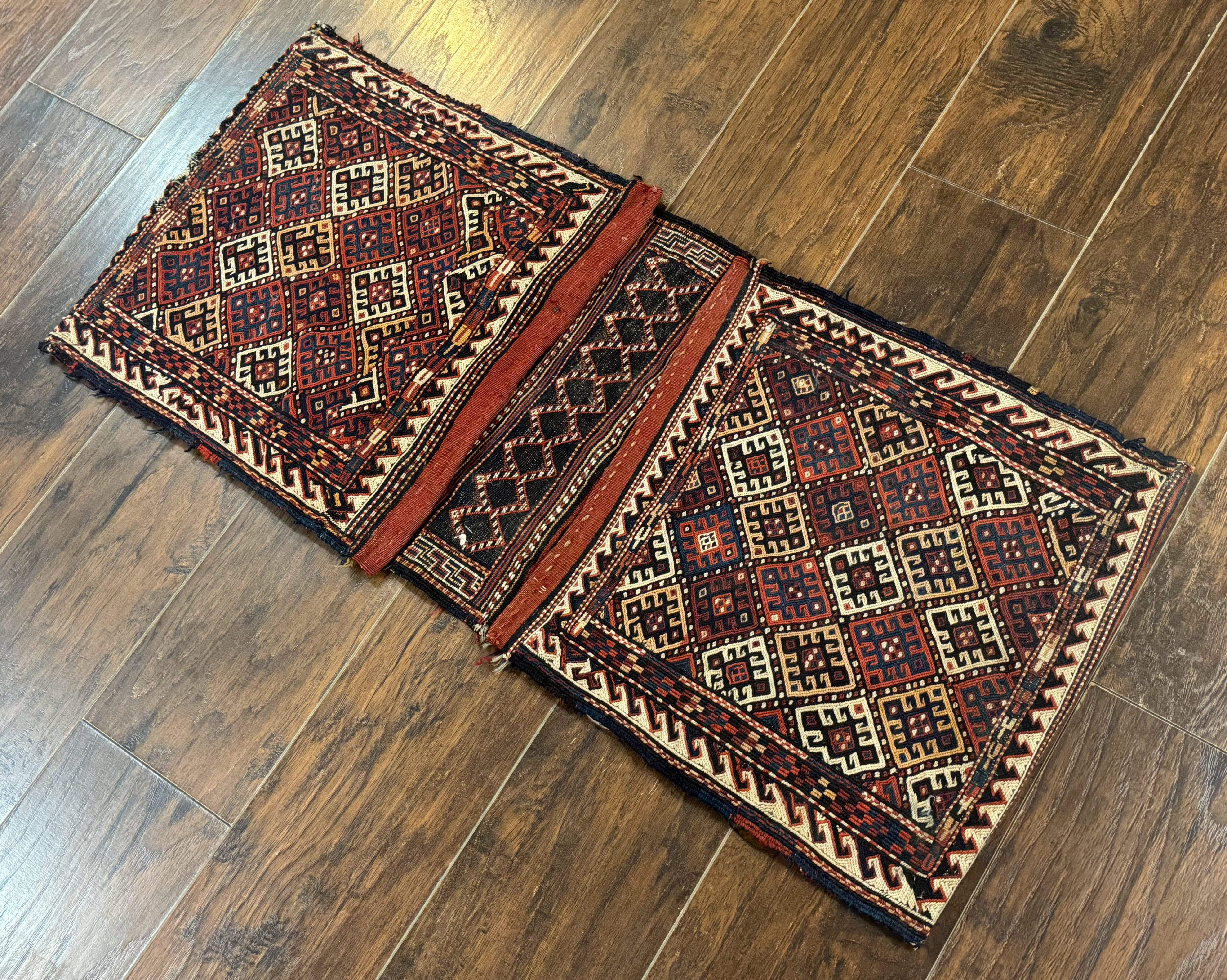 Persian Tribal Double Saddle Bag Rug, Antique Khorjin, Shahsavan Nomadic Weaving - Jewel Rugs