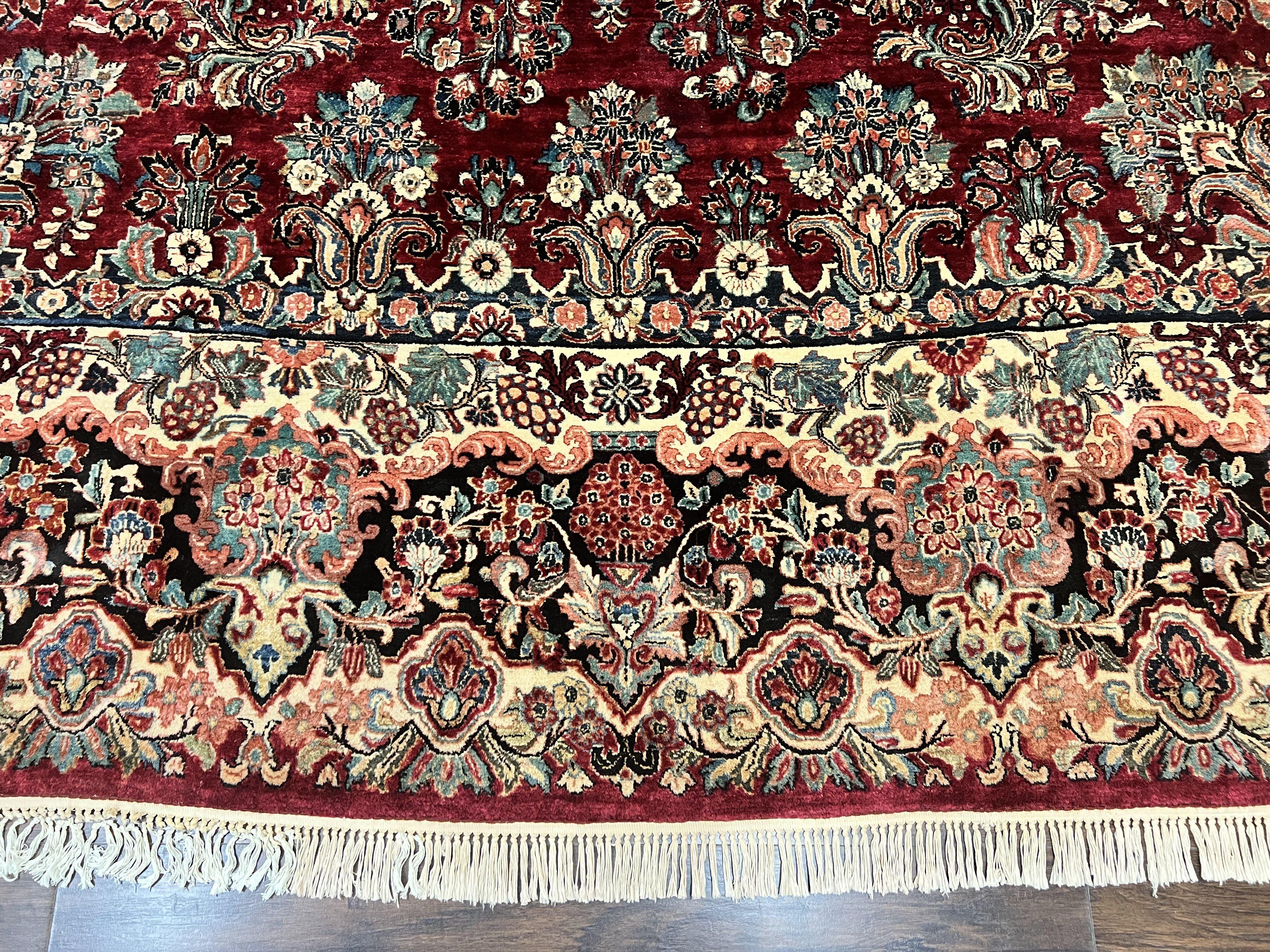 Persian Sarouk Rug 12x17, Wool Hand Knotted Antique Carpet, Dark Red, Traditional Floral Oriental Rug, 12 x 17 Extra Large Handmade Rug - Jewel Rugs