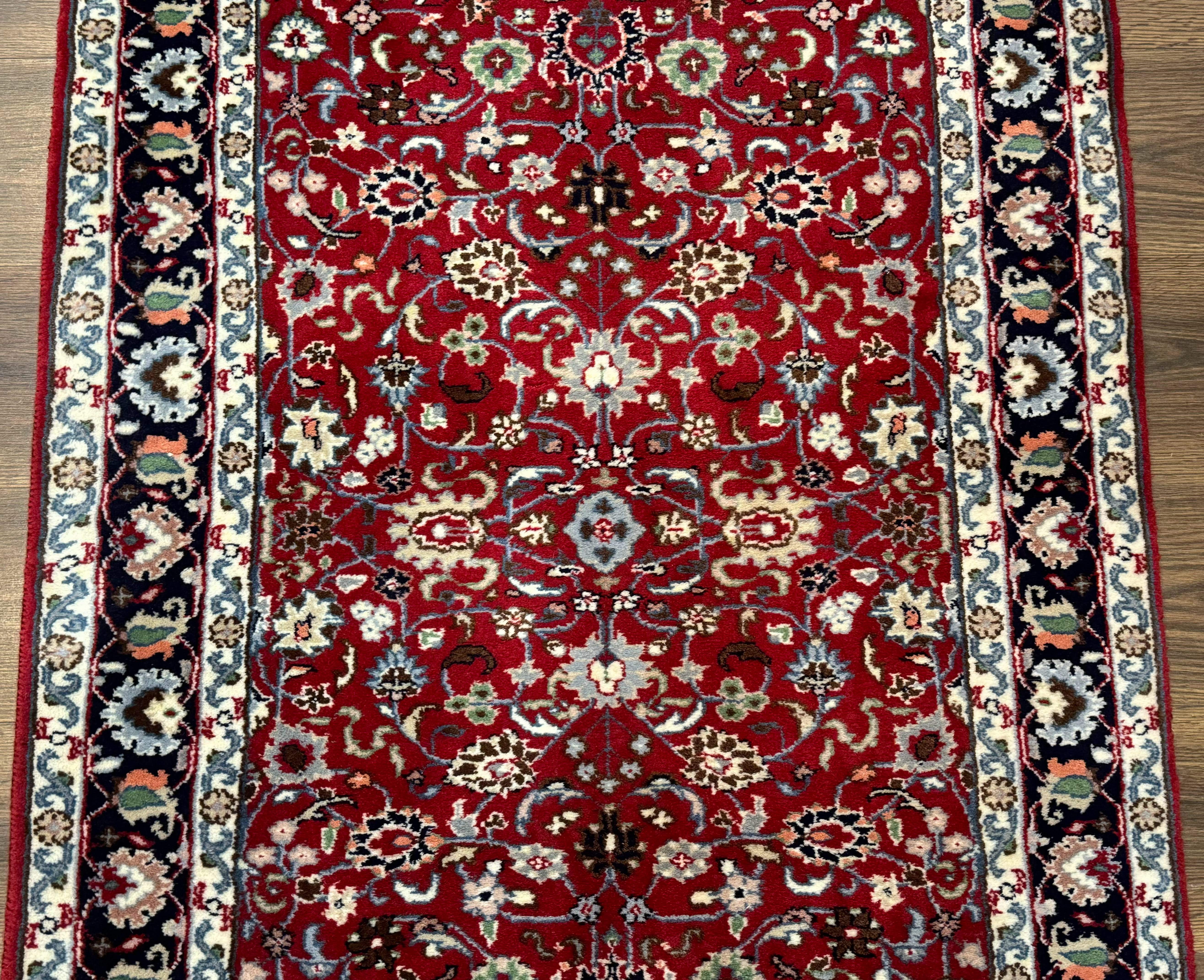 Indo Persian Sarouk Rug 3x5, Red and Dark Blue, Floral, Vintage, Wool - Jewel Rugs