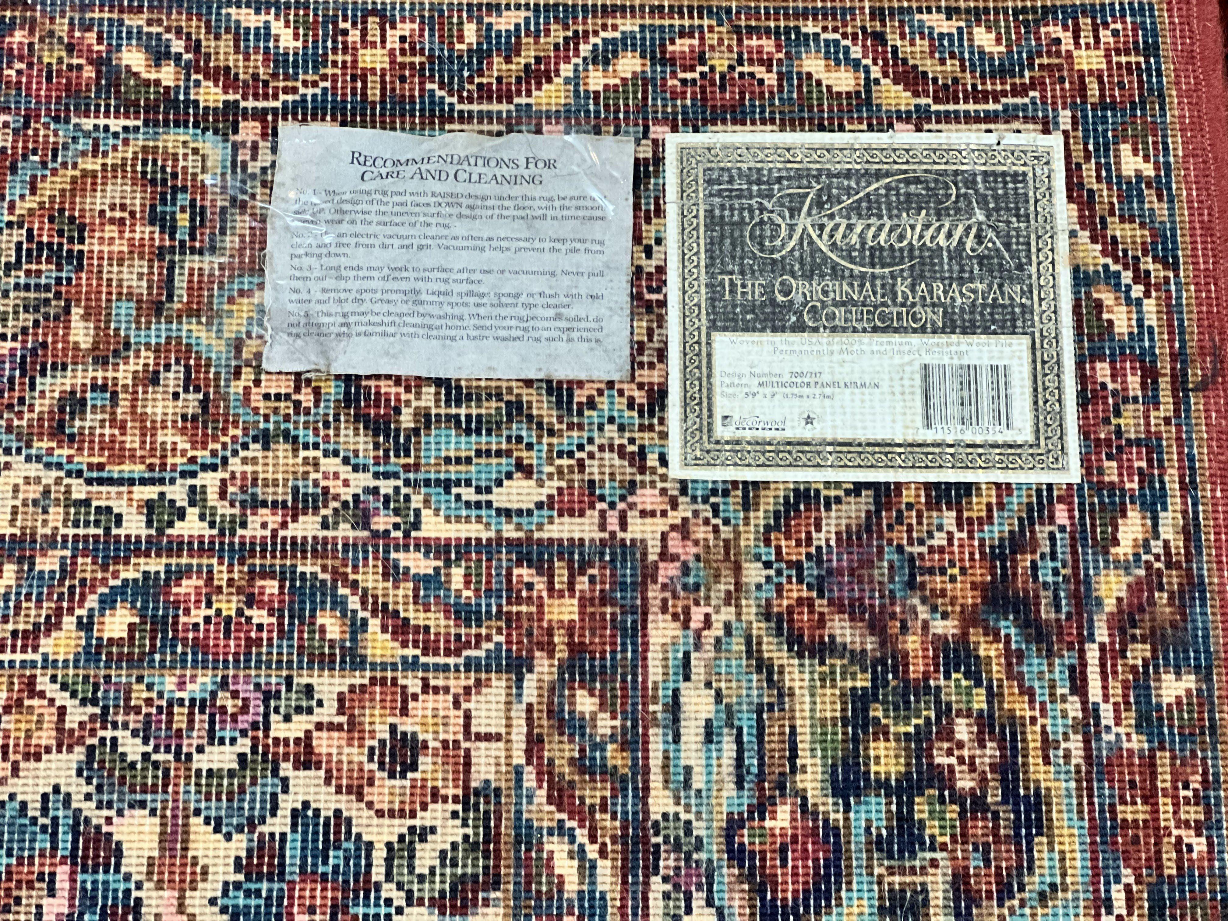 Karastan Rug 5.9 x 9, Multicolor Panel Kirman Rug #717, Wool Original Karastan Collection 700 Series - Jewel Rugs