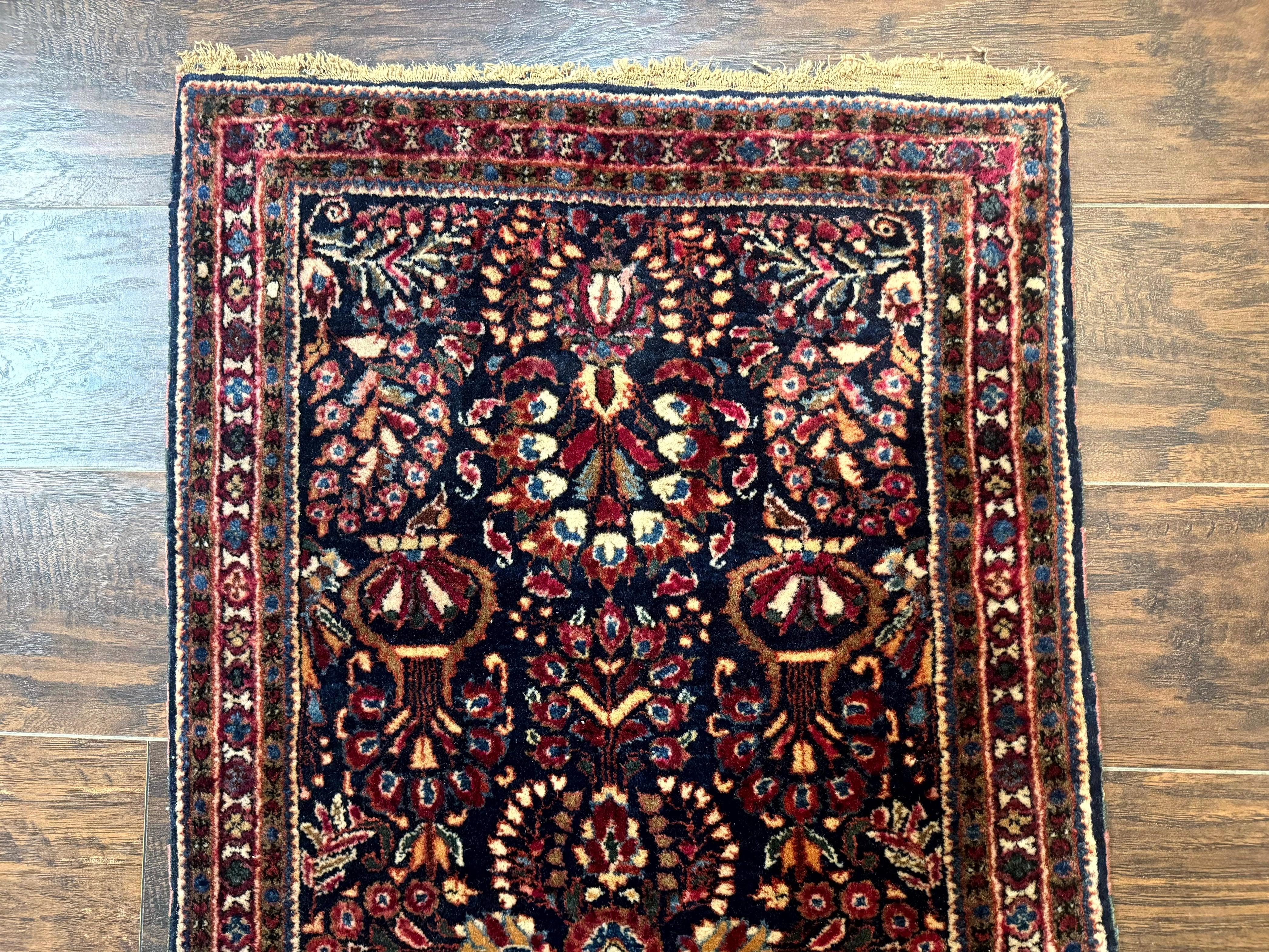 Small Navy Blue Persian Rug 2x4, Sarouk Rug, Rare Colors, Antique 1920s Wool Rug - Jewel Rugs