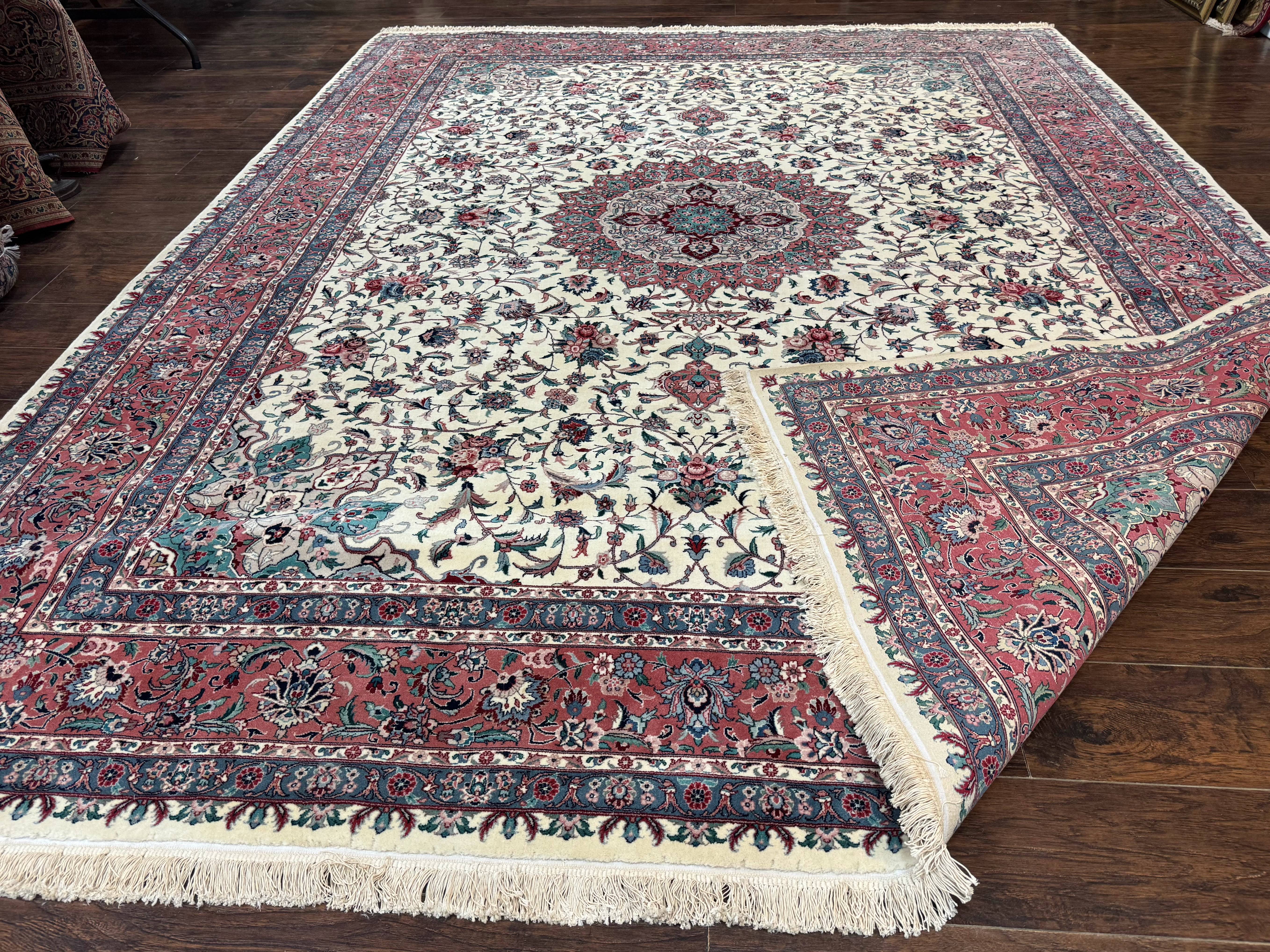 Sino Persian Rug 9x12, Fine 260 KPSI, Floral Medallion, Ivory and Rose-Red - Jewel Rugs