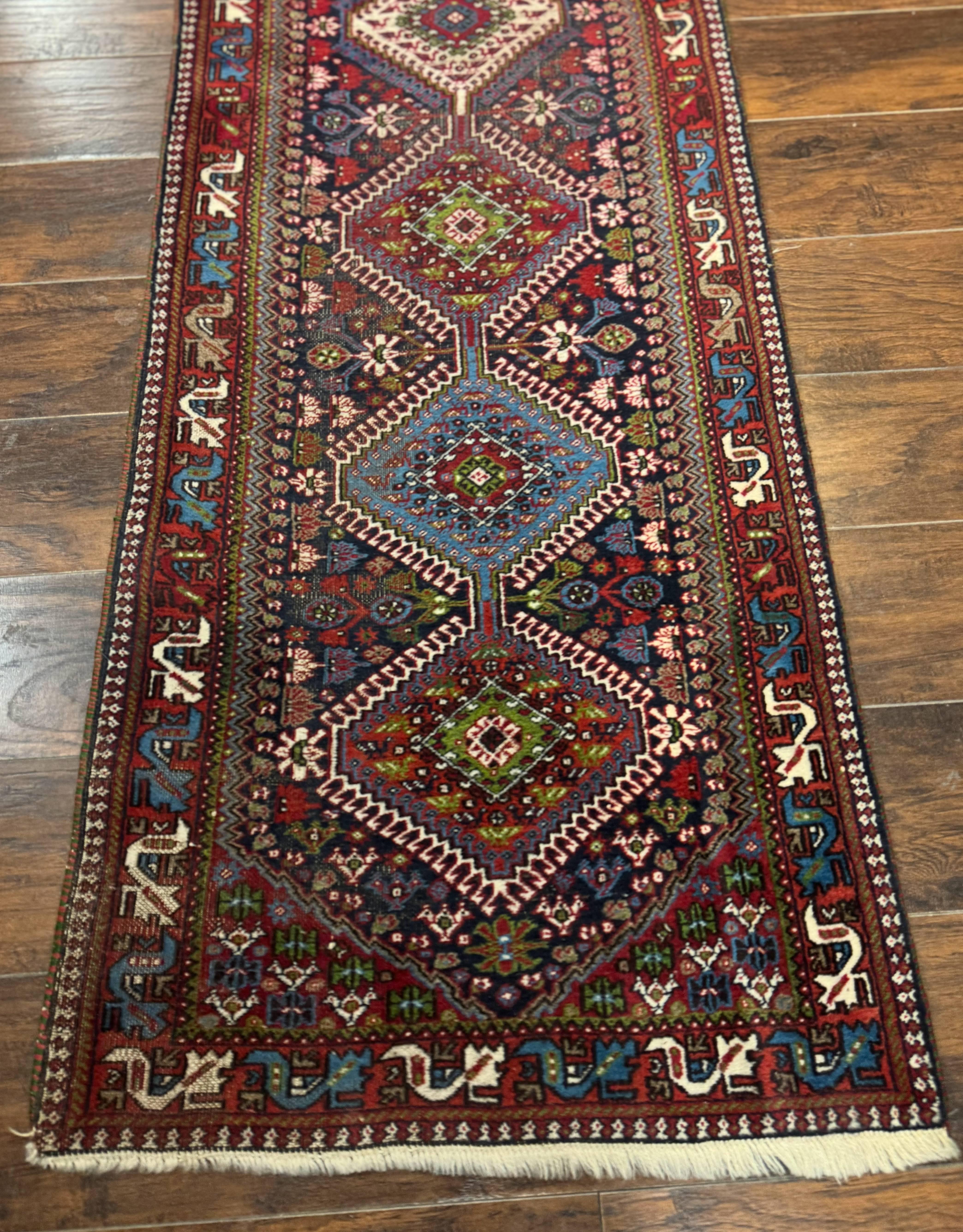 Persian Tribal Runner Rug 2.6 x 20 ft, Antique Persian Shiraz Carpet for Hallway, Colorful Navy Blue - Jewel Rugs
