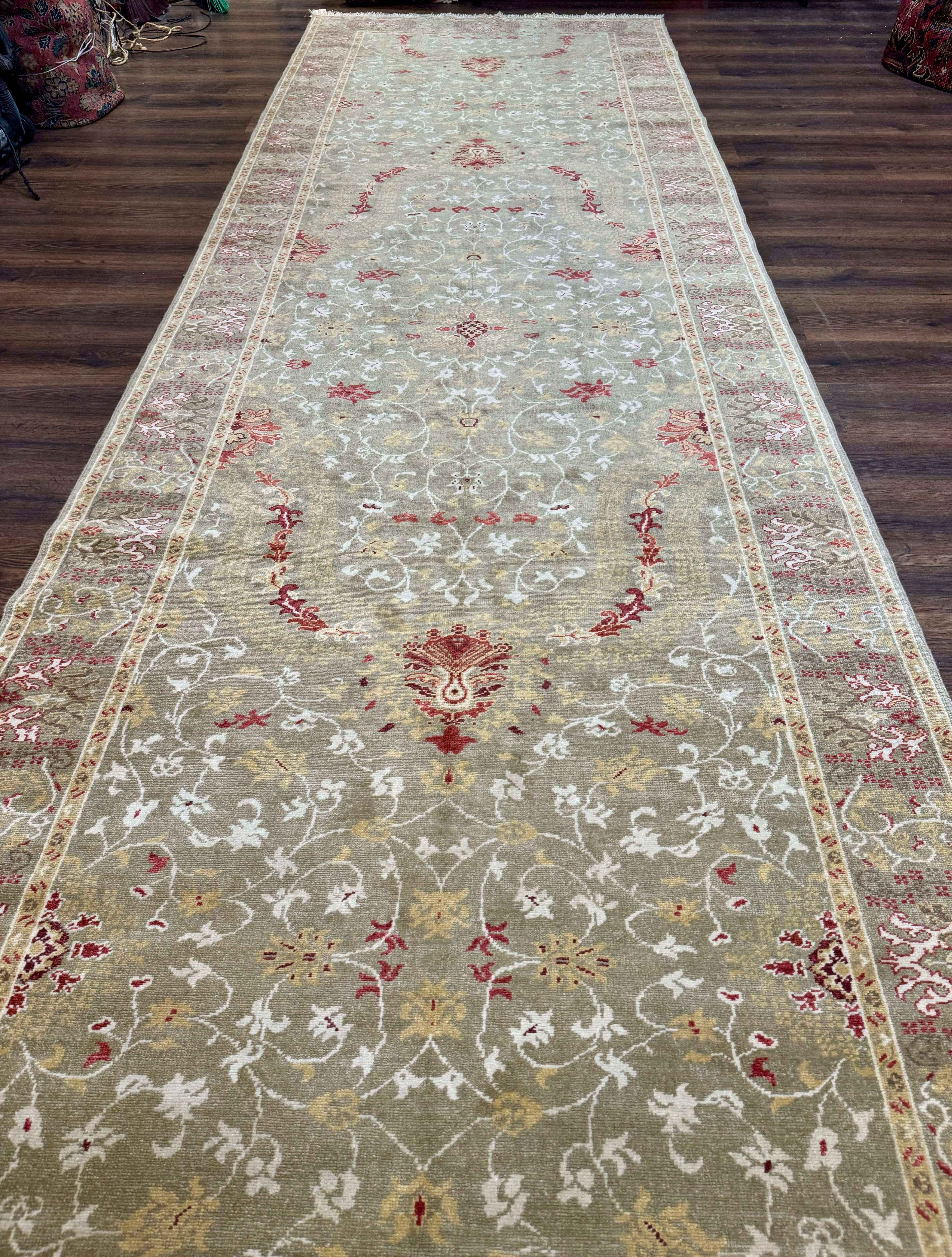 Egyptian Wide Runner Rug 5 x 18 ft, Hand Knotted Hallway Carpet, Light Olive Green, Allover Pattern - Jewel Rugs