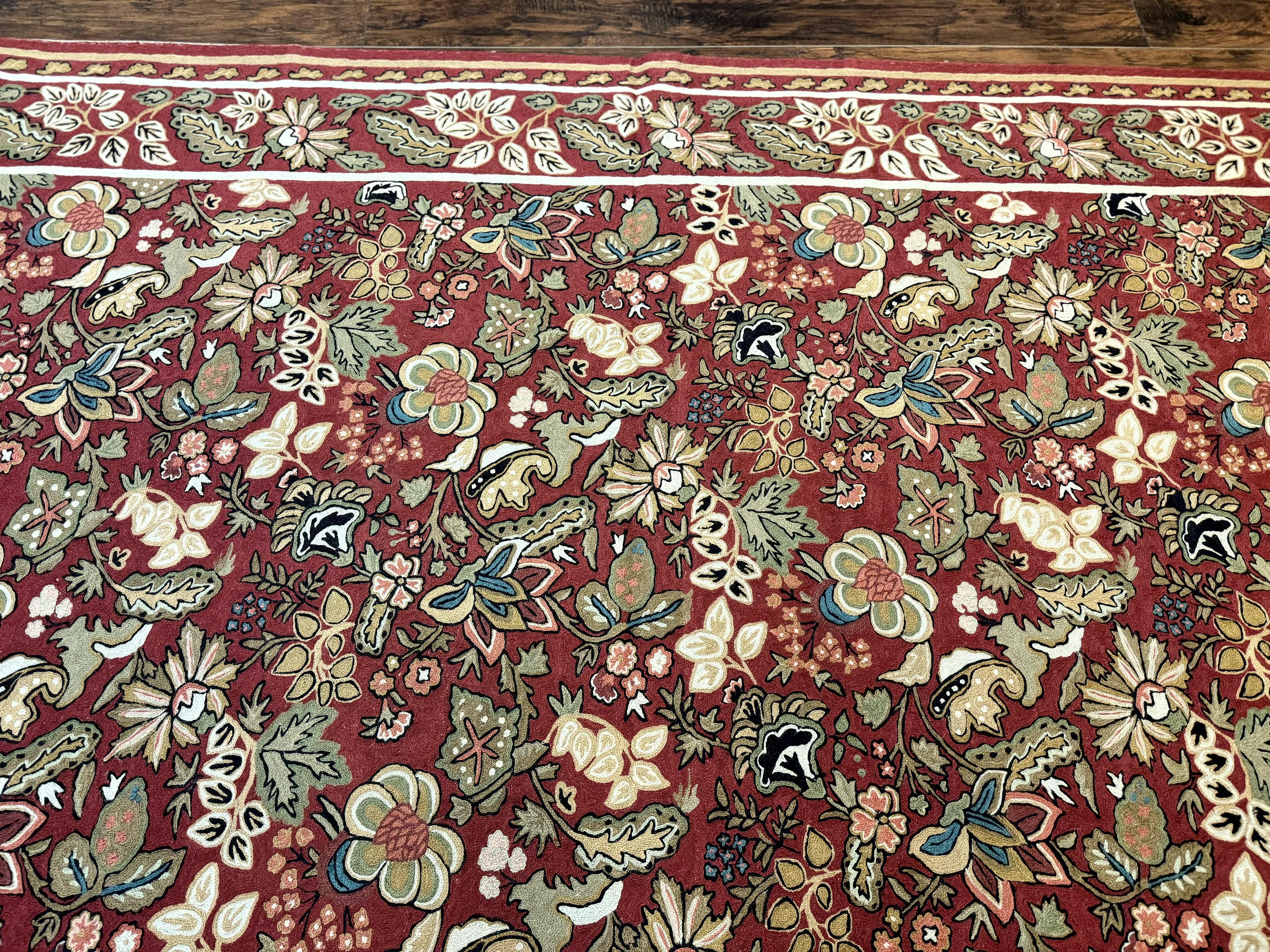 Indian Hand Stitched Rug 8x10, Large Vintage Floral Handmade Carpet, Dark Red Multicolor - Jewel Rugs