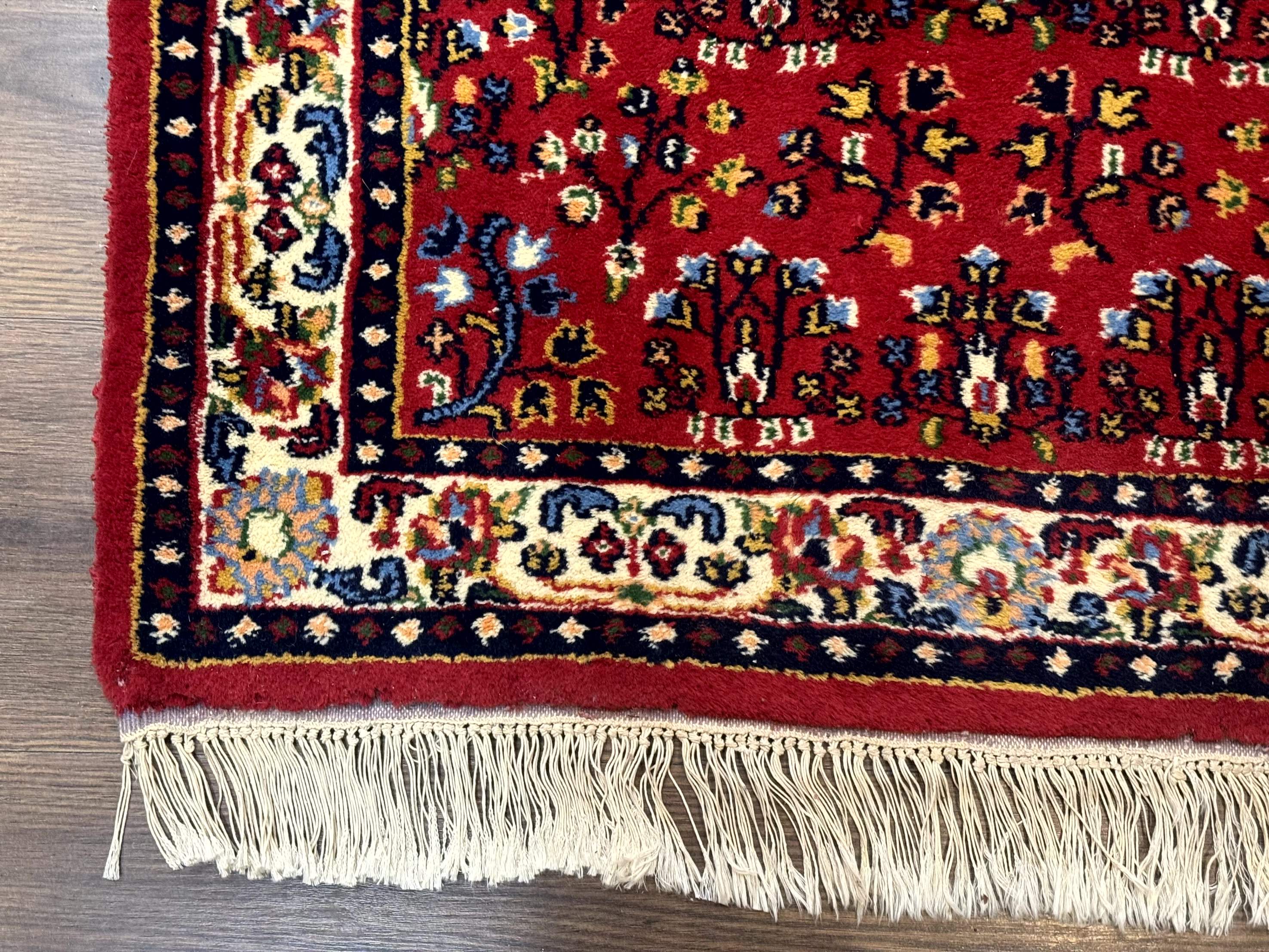 Indo Persian Sarouk Runner Rug 3 x 12, Red and Cream, Allover Pattern, 12ft Runner, Hand Knotted - Jewel Rugs