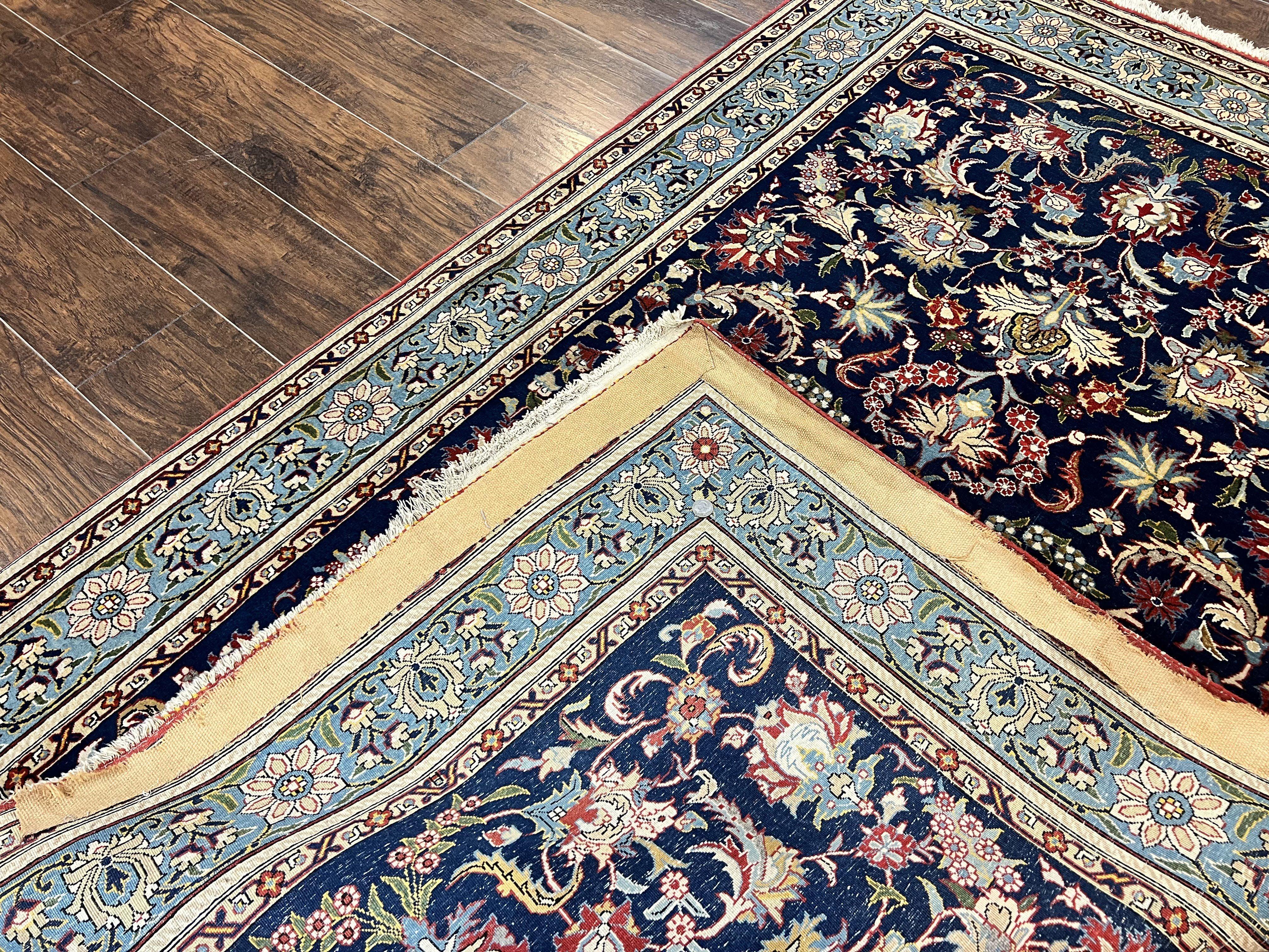 Blue Persian Qum Rug 5x7, Very Fine and Wonderful Authentic Persian Carpet, Wool Hand Knotted Vintage Semi Antique Oriental Rug, Floral, Ghom Qom Rug - Jewel Rugs