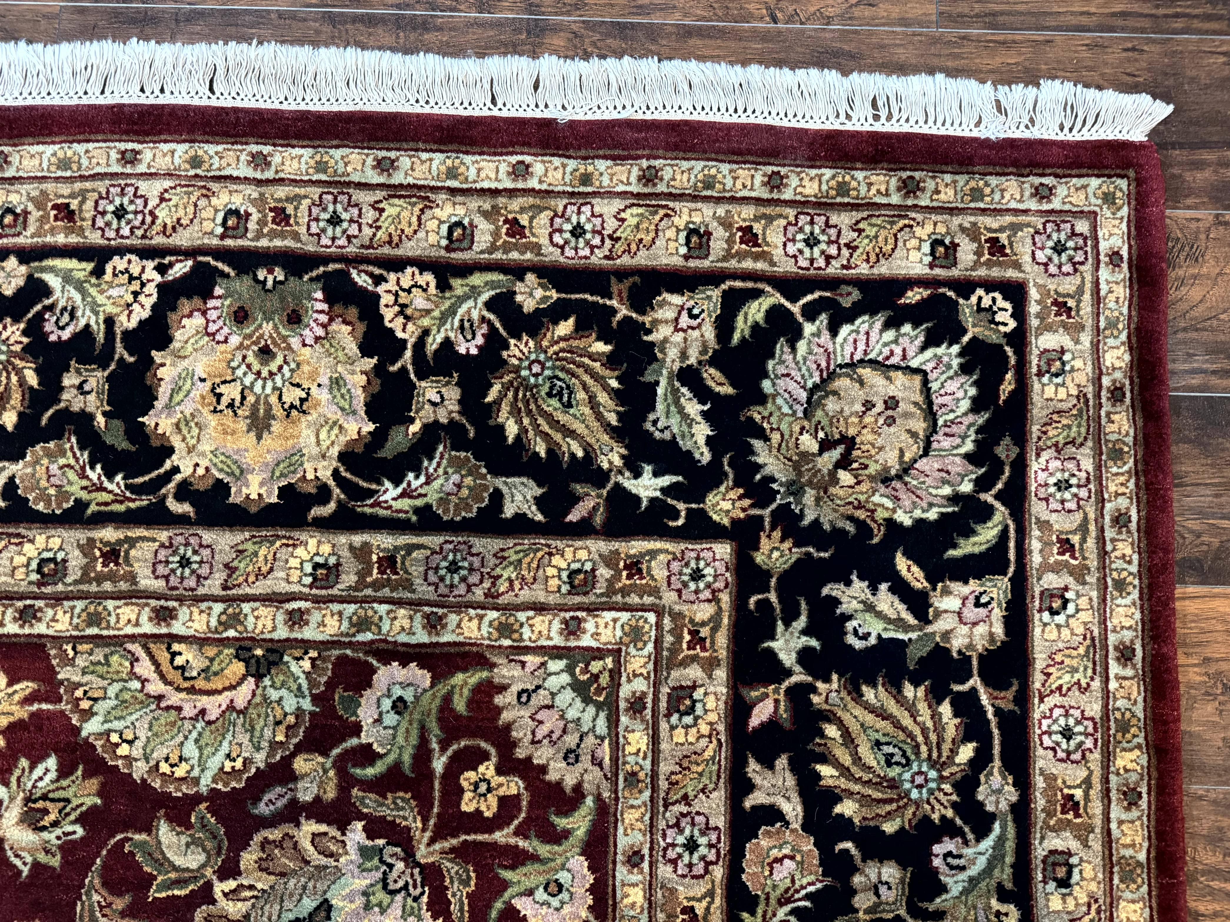 Indian Agra Rug 10x14, Traditional Oriental Carpet, Room Sized Wool Area Rug, Floral, Maroon - Jewel Rugs