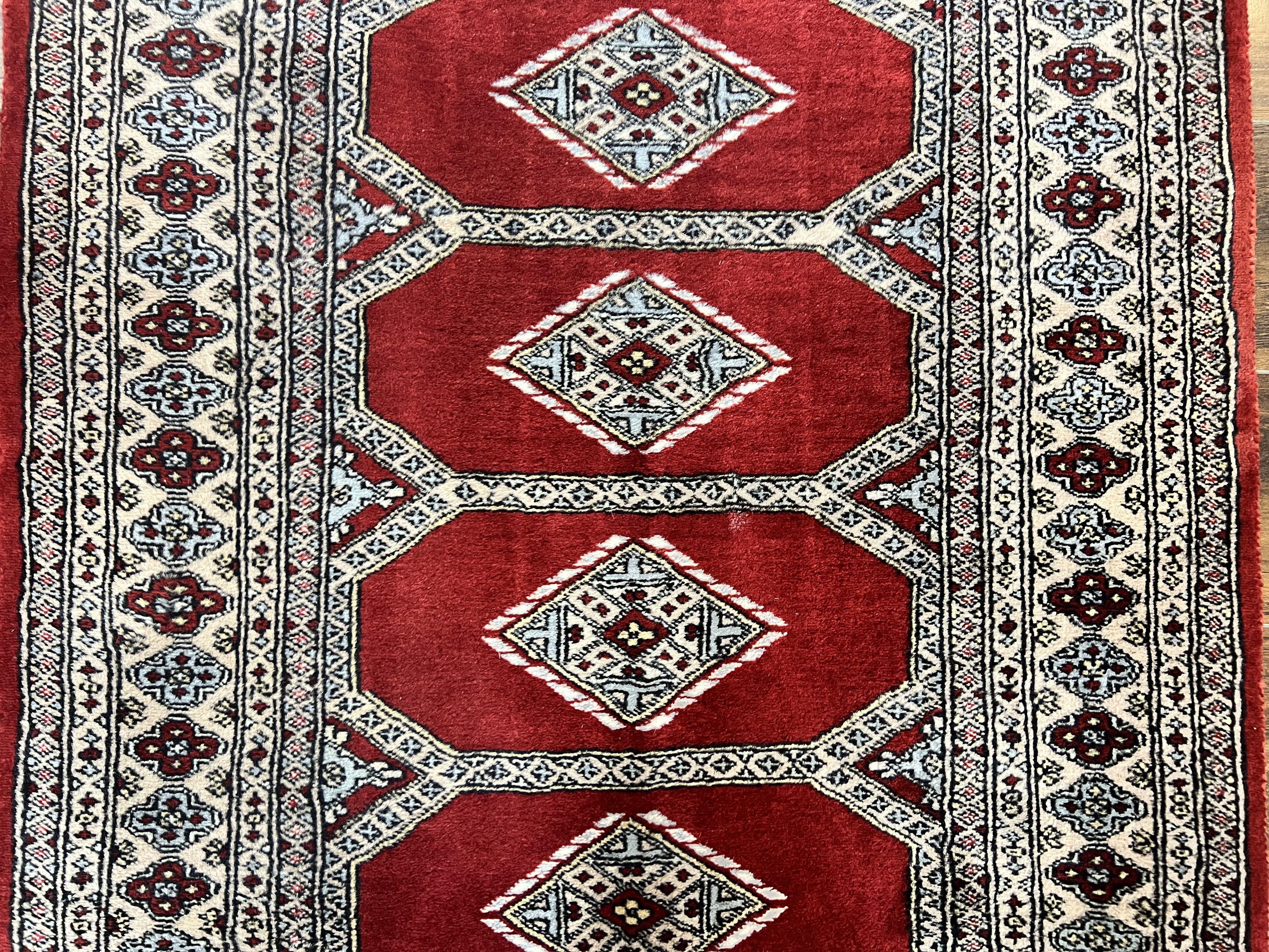 Red Turkoman Bokhara Rug 3x5, Pakistani Carpet 3 x 5 ft, Hand Knotted Wool Vintage Rug - Jewel Rugs