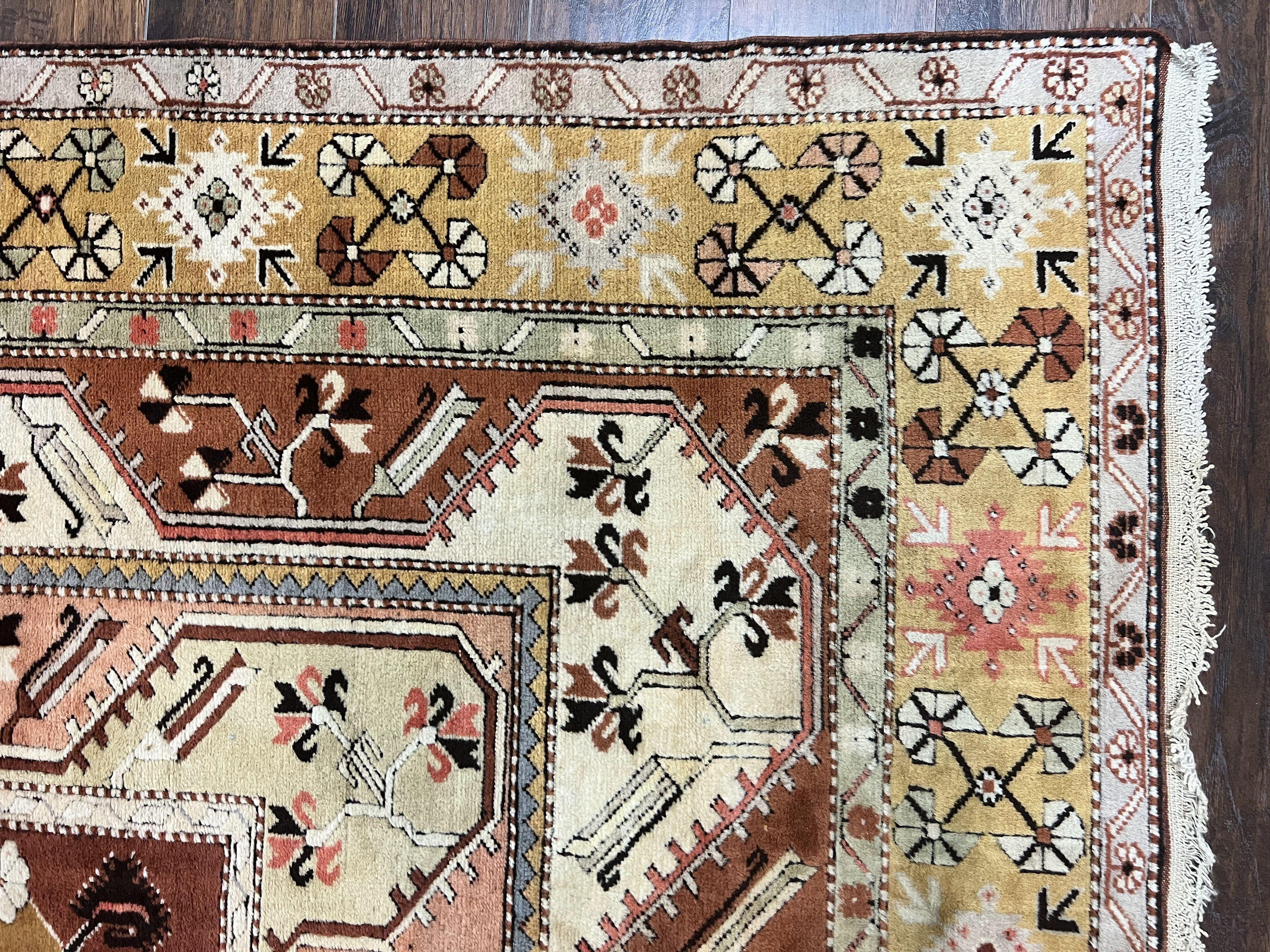 Turkish Rug 7x10, Wool Hand Knotted Vintage Carpet, Geometric Kazak Pattern - Jewel Rugs