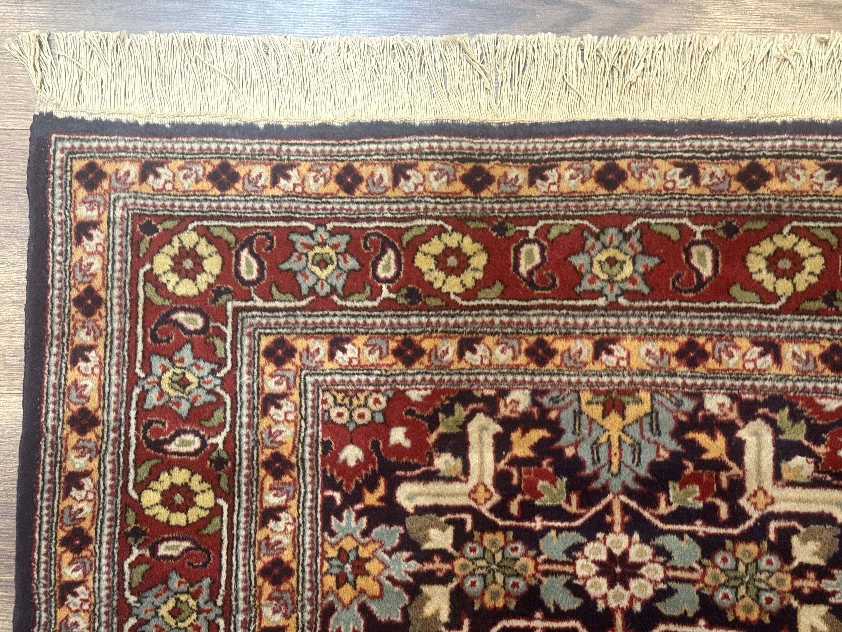 Turkish Hereke Rug 3x5, Navy Blue and Red, Fine 210 KPSI - Jewel Rugs