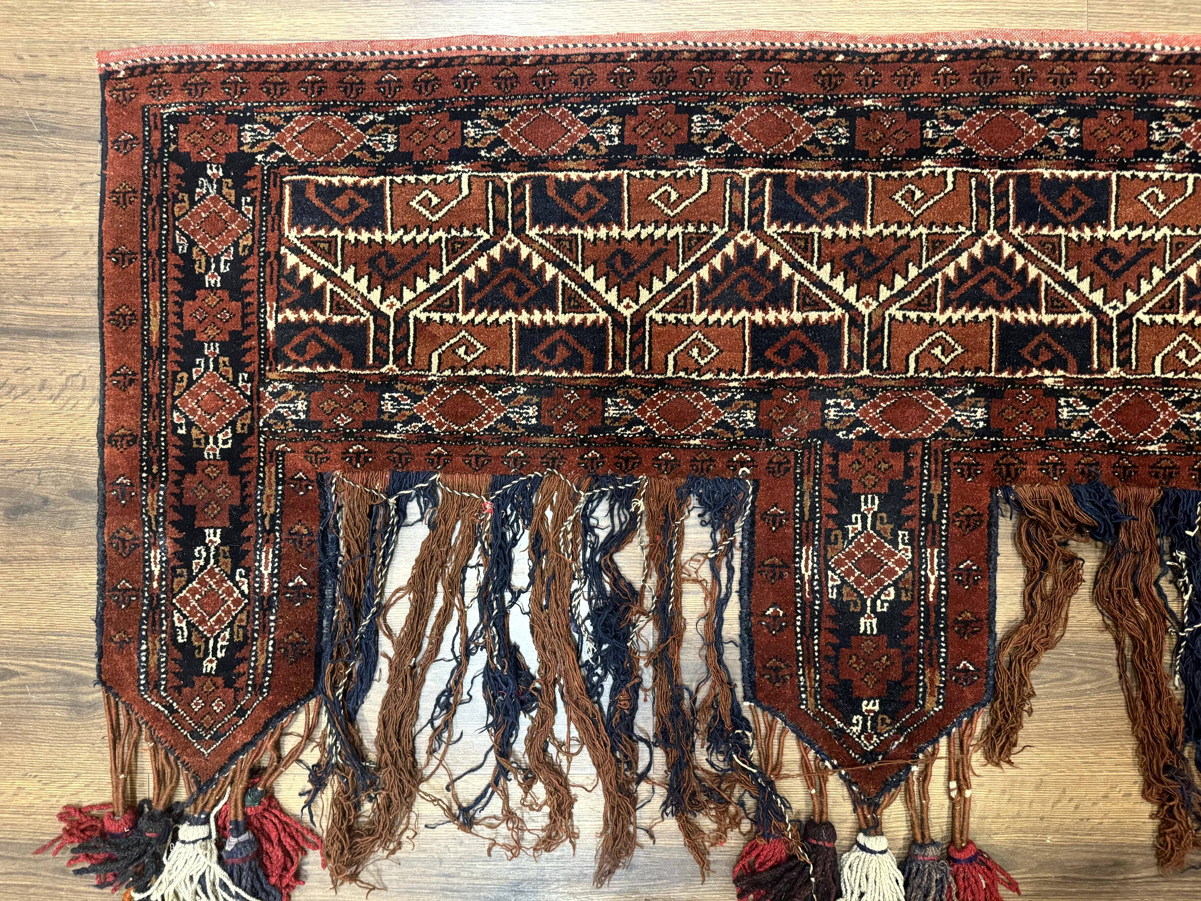 Antique Afghan Beshir Tent Header Textile Rug, Tribal Collectible, Wool - Jewel Rugs