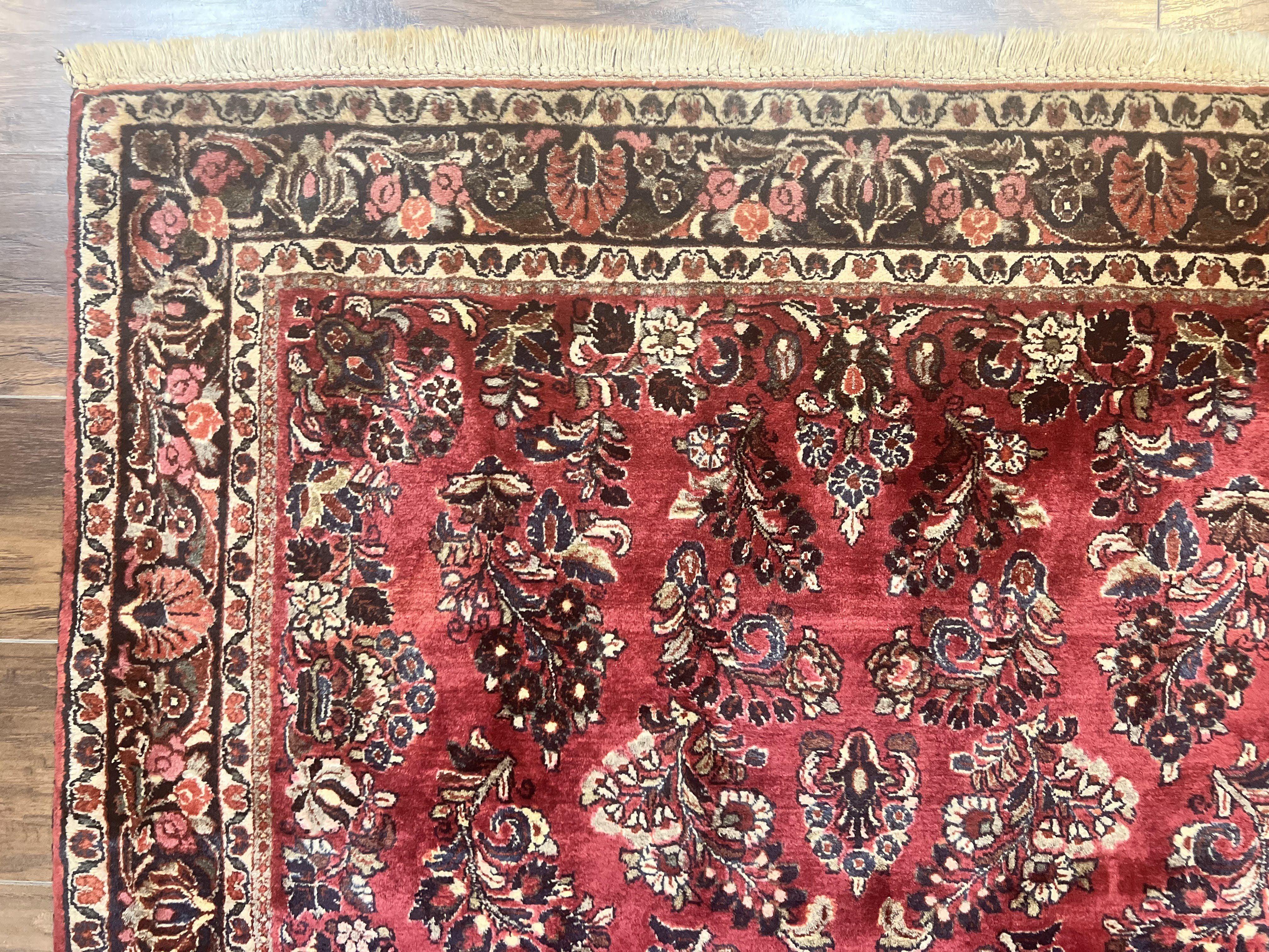 Antique Persian Sarouk Rug 4x7, Hand Knotted Wool Red Persian Carpet, Floral - Jewel Rugs