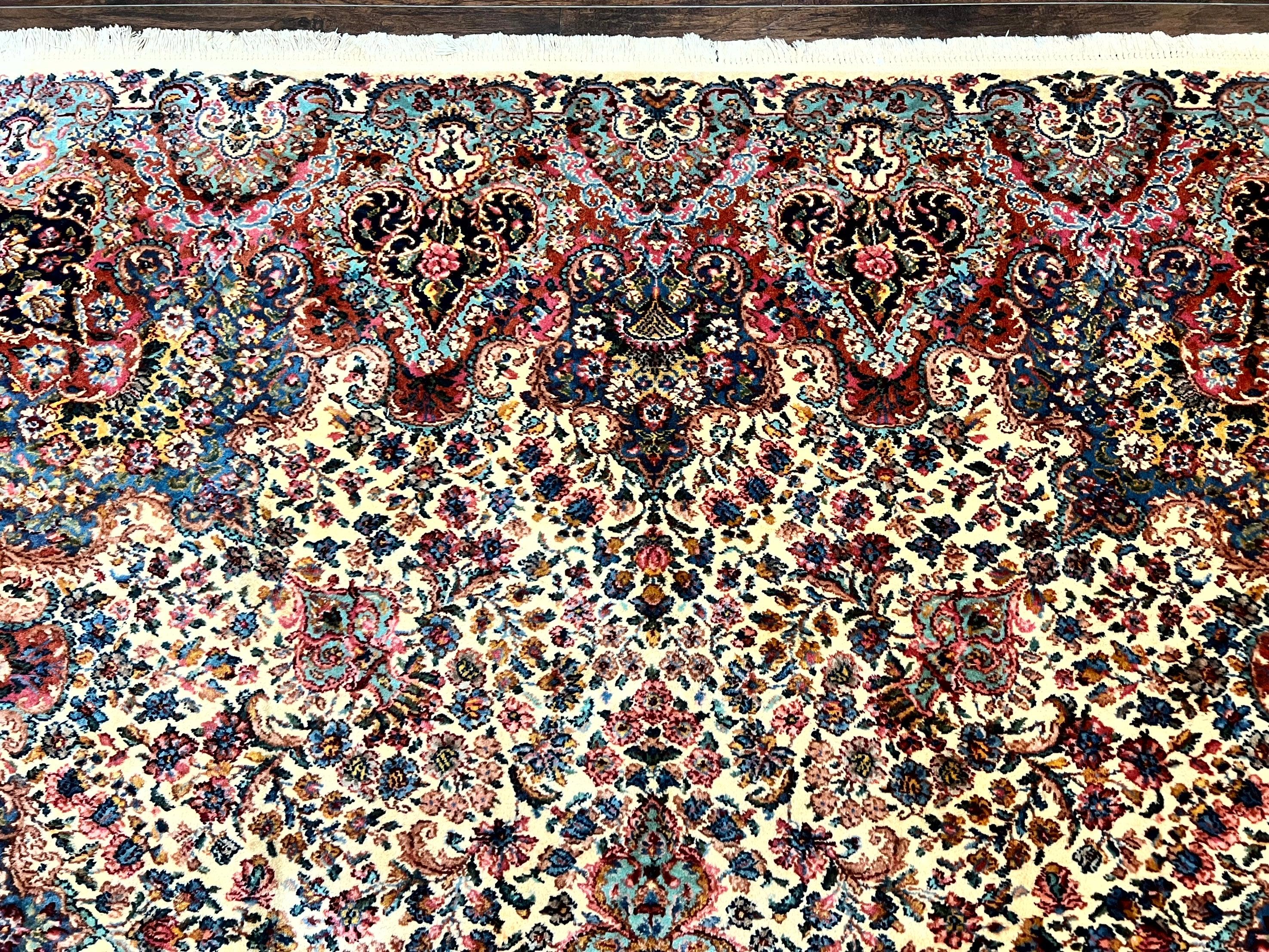 Karastan Ivory Kirman Rug 8.8 x 12, Karastan Floral Kirman #759, Wool Karastan Carpet, Vintage Karastan Rug, Original Karastan Rug Rare - Jewel Rugs