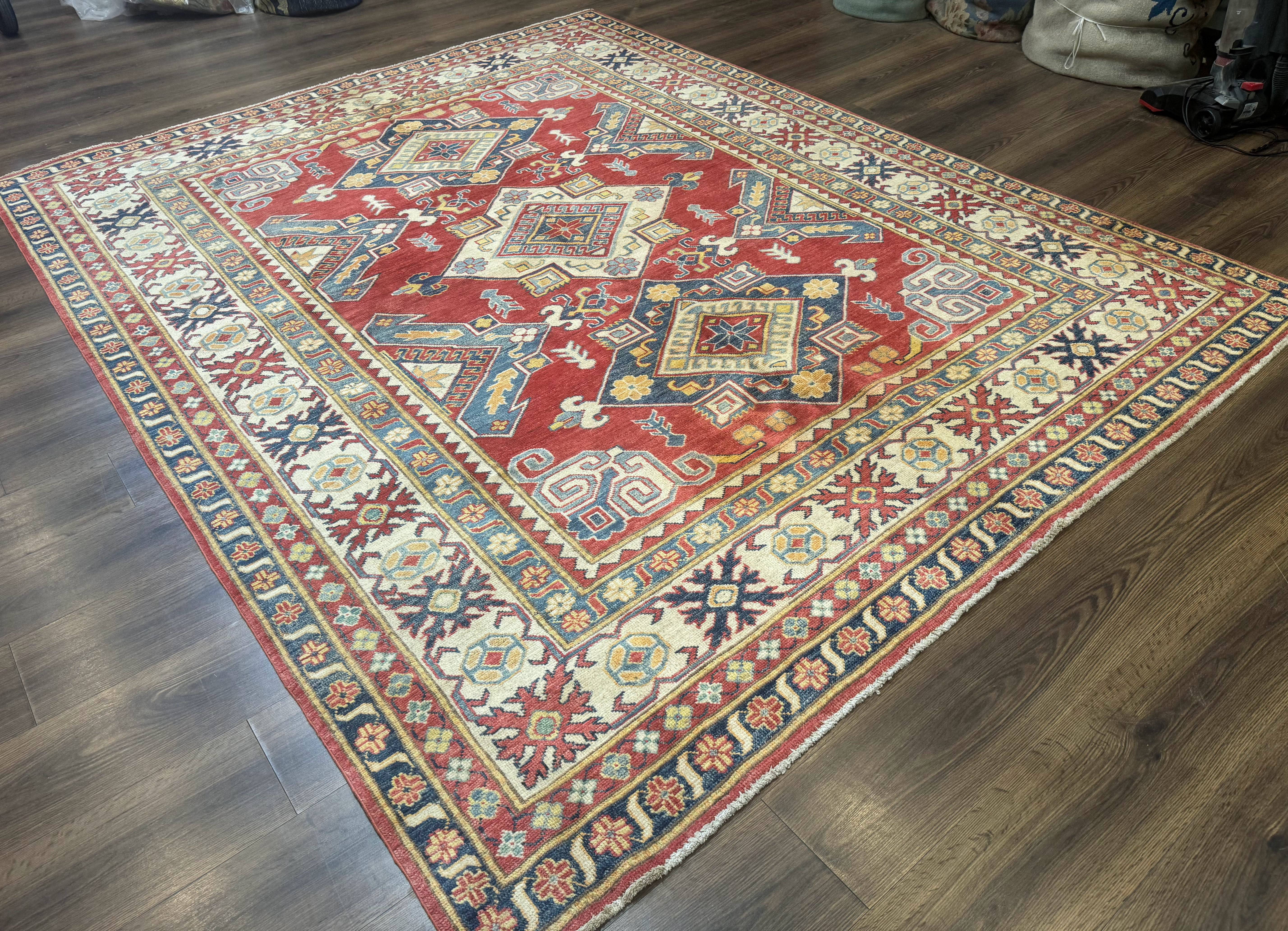 Turkish Kazak Rug 7.6 x 9.5, Geometric Medallions, Caucasian Pattern - Jewel Rugs