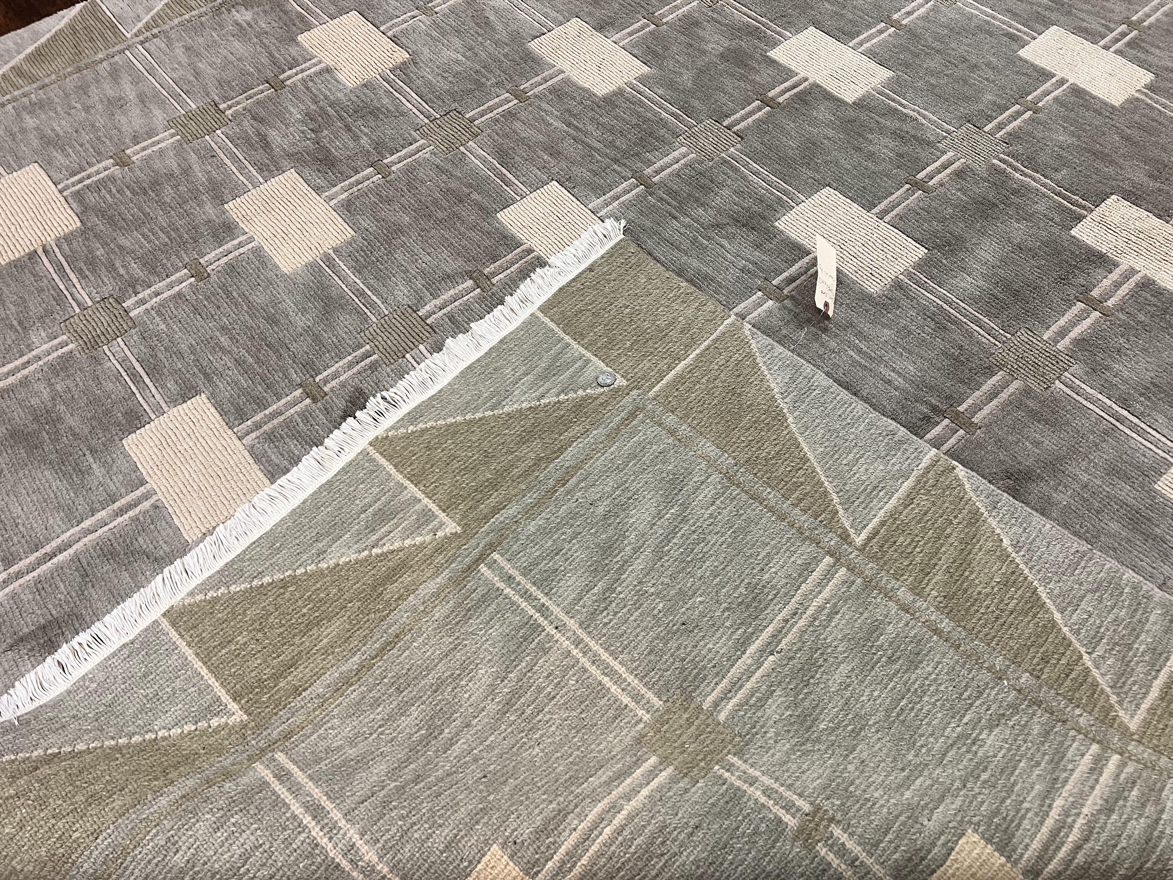 Modern Tibetan Rug 8x10, Abstract Handmade Wool & Silk Highlights Nepali Hand Knotted Carpet 8 x 10 ft, Room Sized Handmade Contemporary Rug - Jewel Rugs