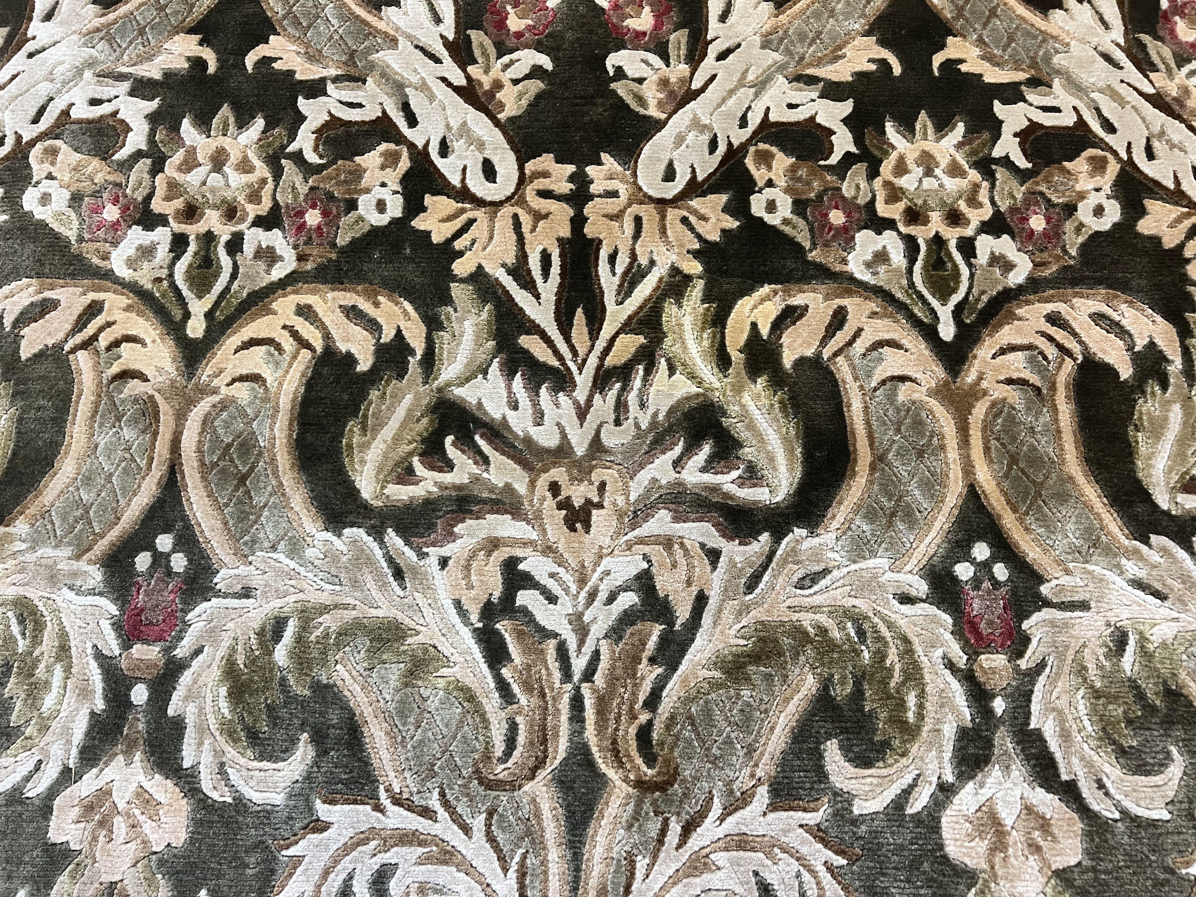 Tibetan Rug 8x10, European Design, Floral, Green, Handmade, Wool, Nepali Rug - Jewel Rugs