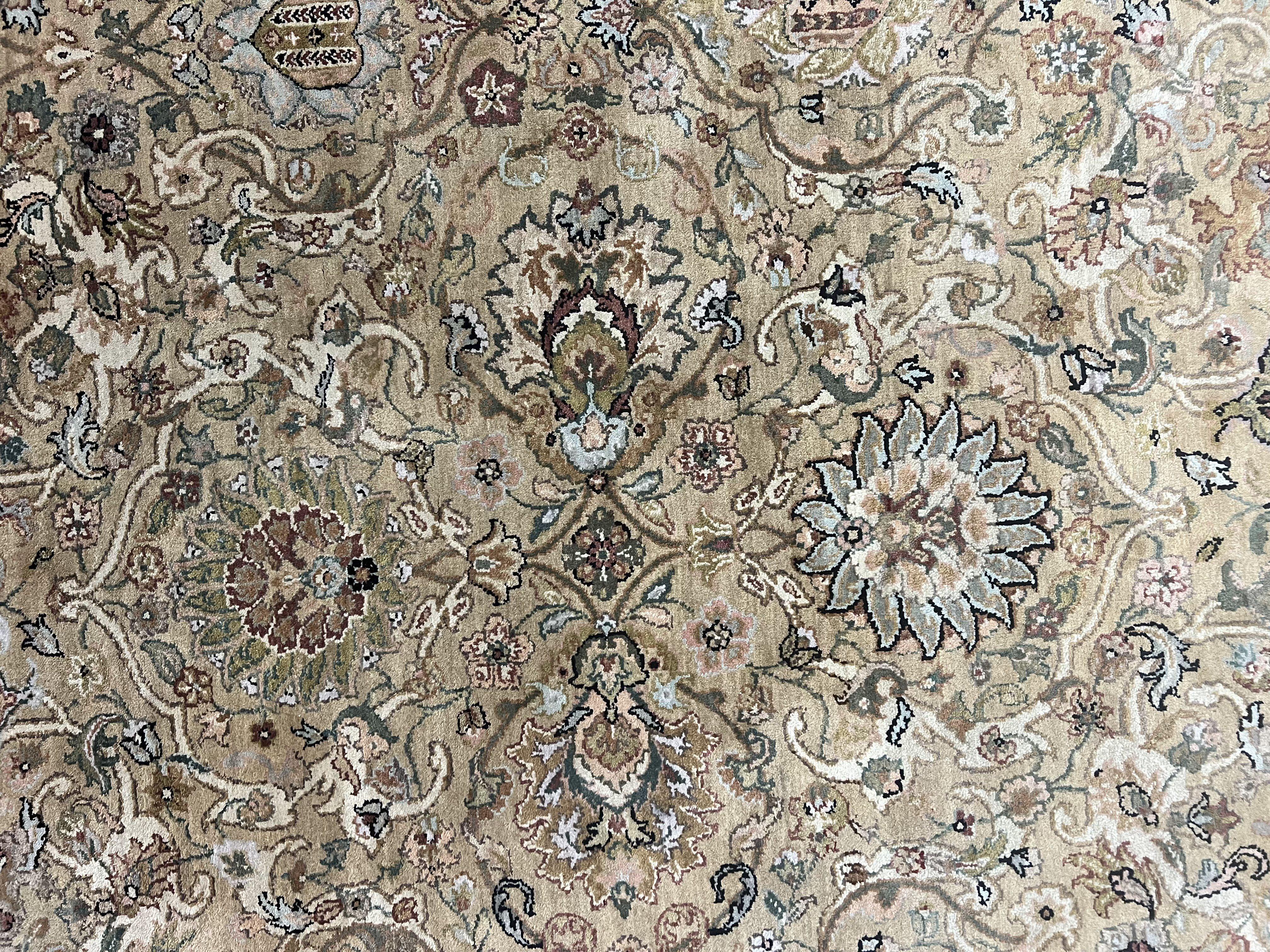 Indo Mahal Rug 8x10, Indian Jaipur Rug 8 x 10 ft, Wool Indo Persian Carpet, Handmade Traditional Floral Area Rug, Olive Green, Vintage Rug - Jewel Rugs