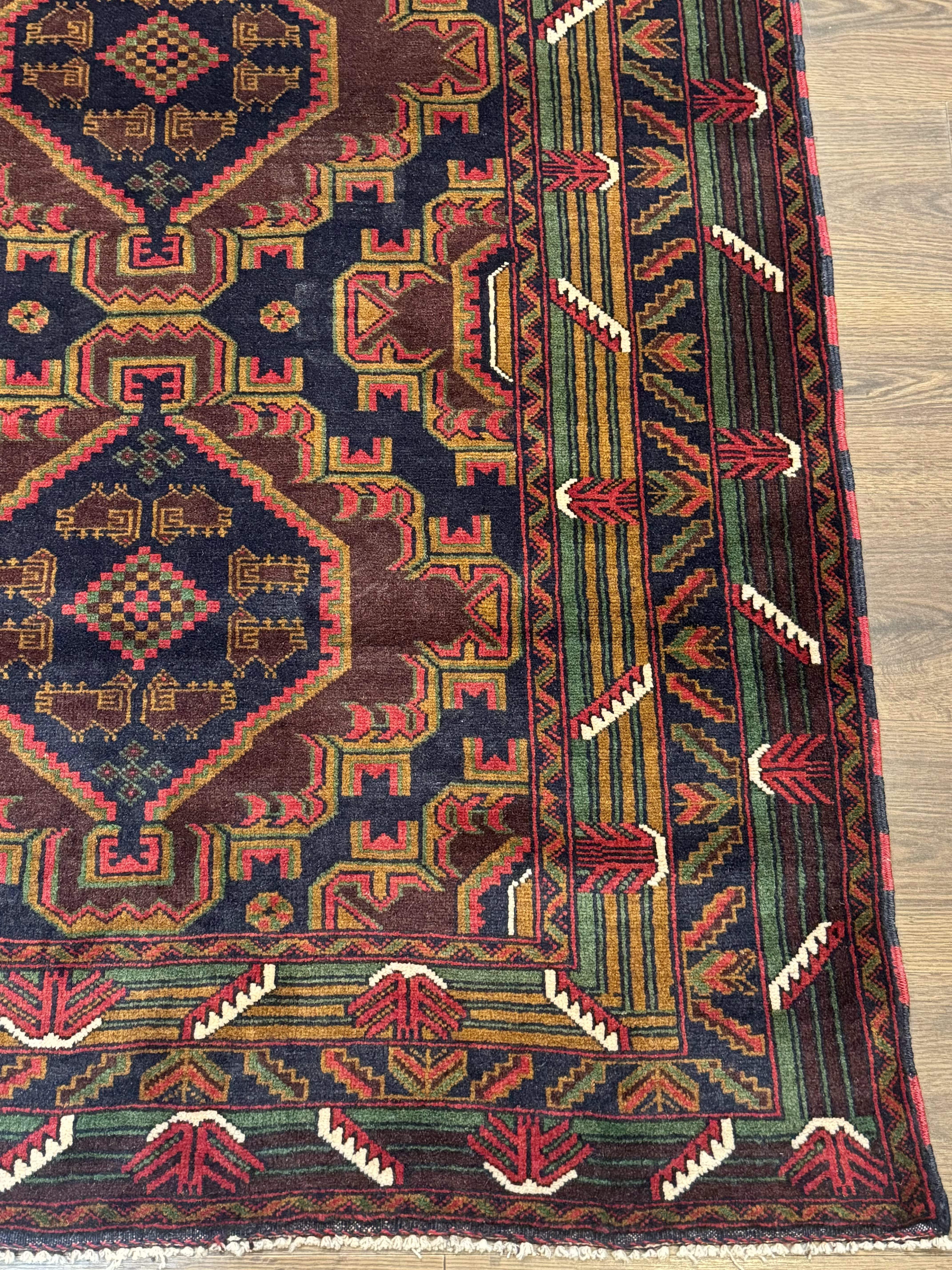 Persian Baluch Rug 4x6 – Navy and Plum, Hand-Knotted Wool Tribal Carpet - Jewel Rugs