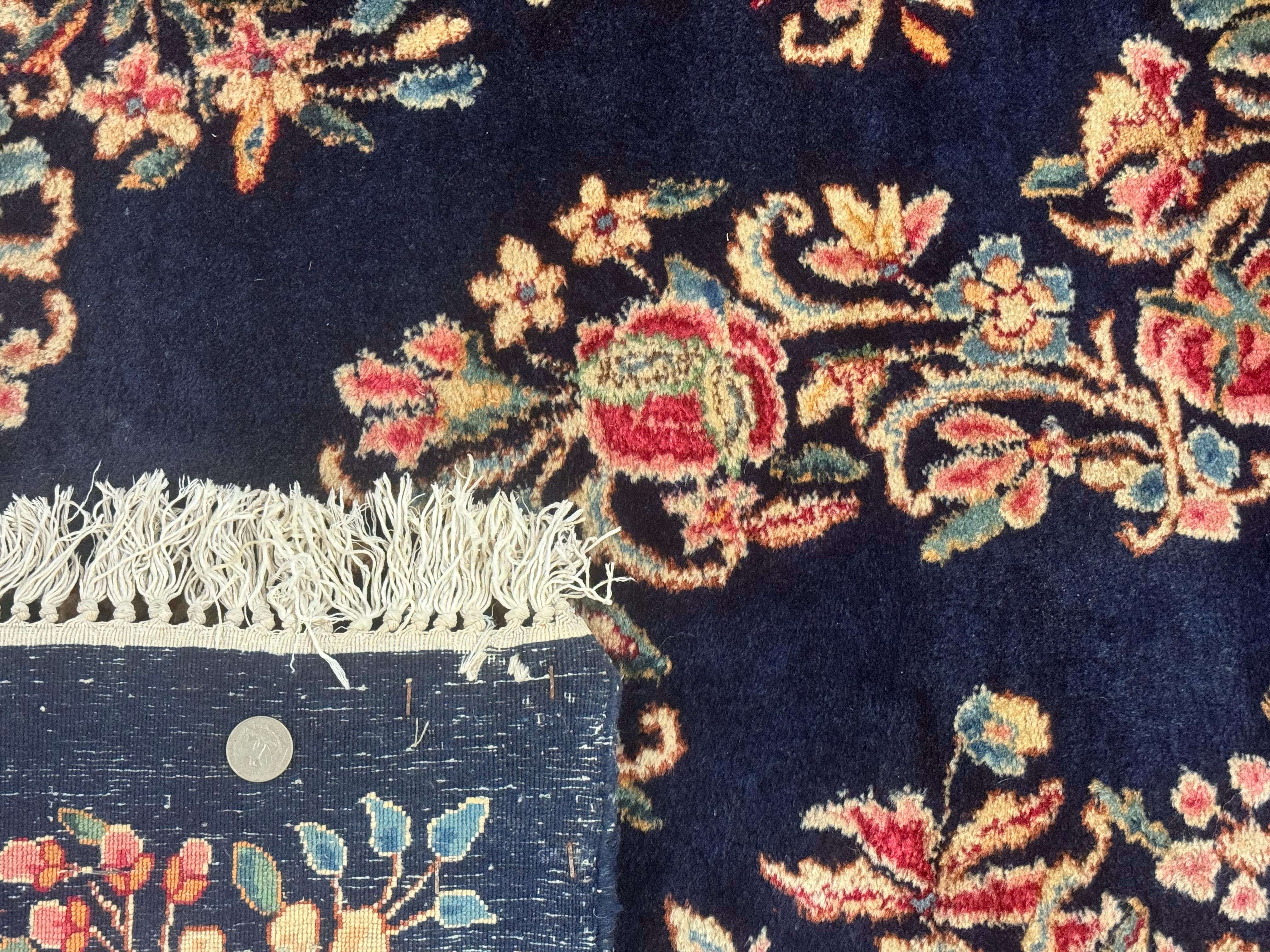 Antique Persian Kerman Rug 10x13, Navy Blue Floral Carpet, Fine 270 KPSI - Jewel Rugs
