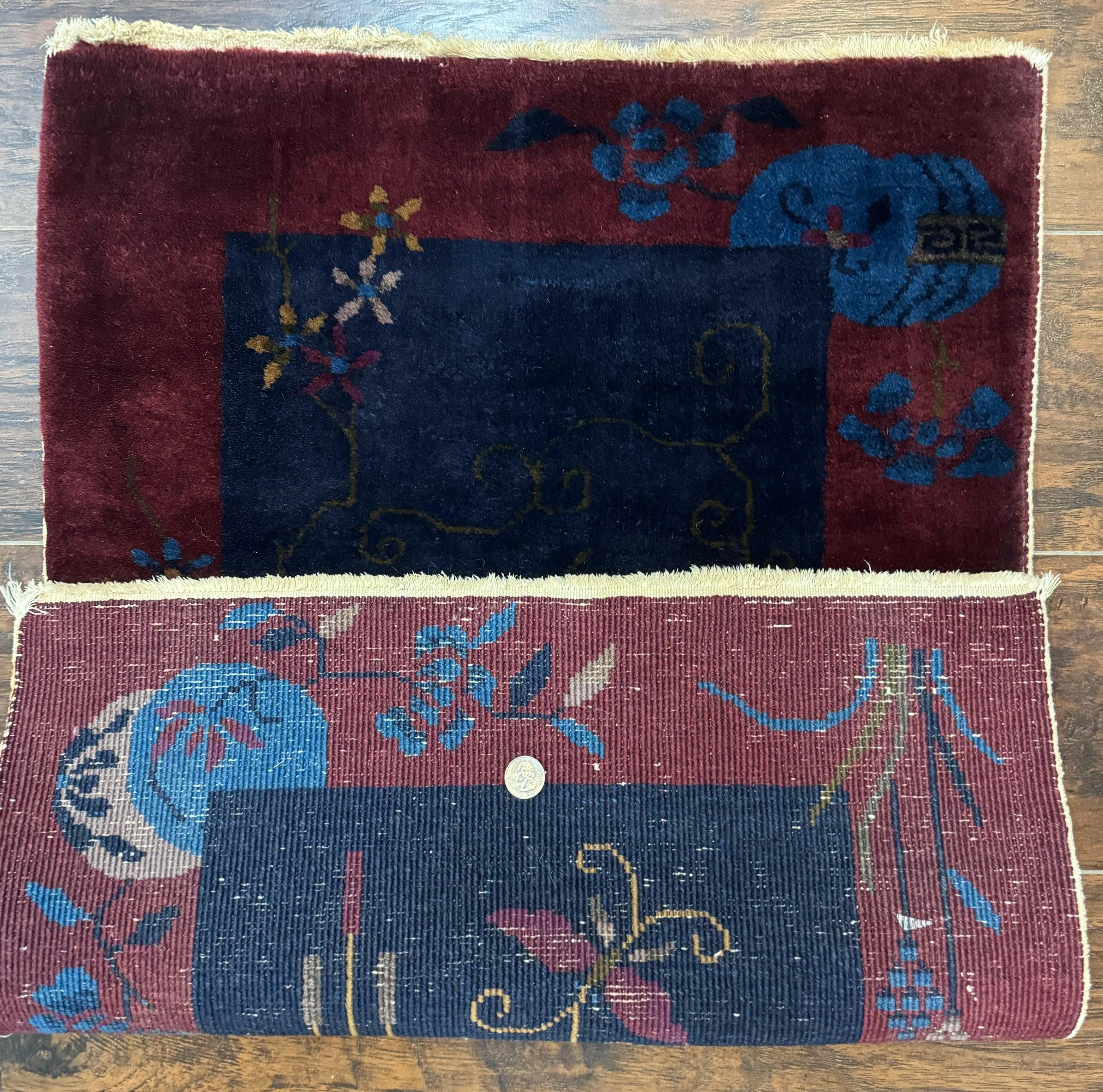 Chinese Art Deco Rug 2x3, Small Chinese Antique Wool Carpet, Nichols Rug - Jewel Rugs
