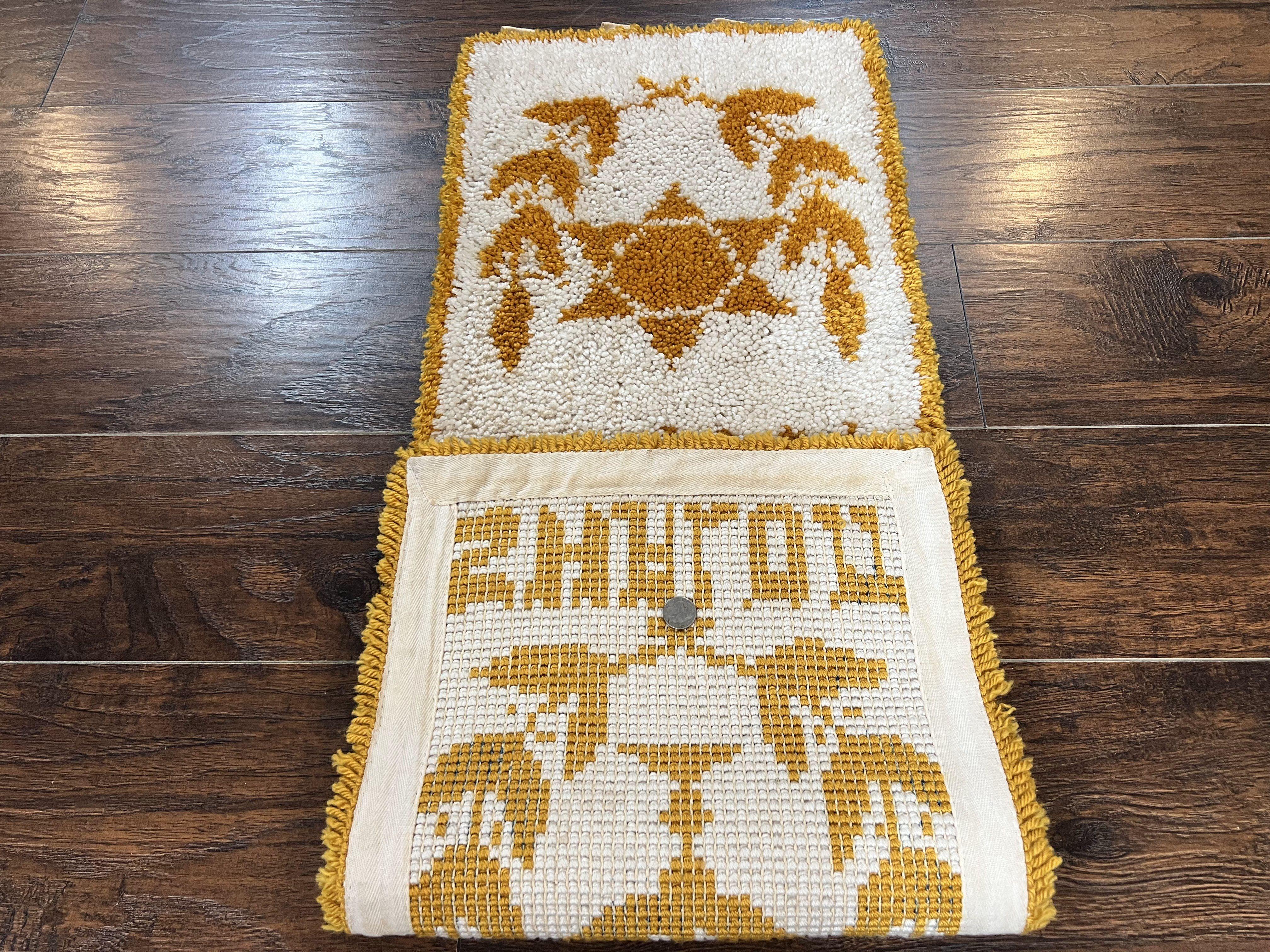 Unique Judaica Wall Hanging Rug 1.5 x 4, Shalom Menorah Jewish Star Kiddush Cup Chai Wall Hanging, Vintage, Wool, Ivory and Orange - Jewel Rugs