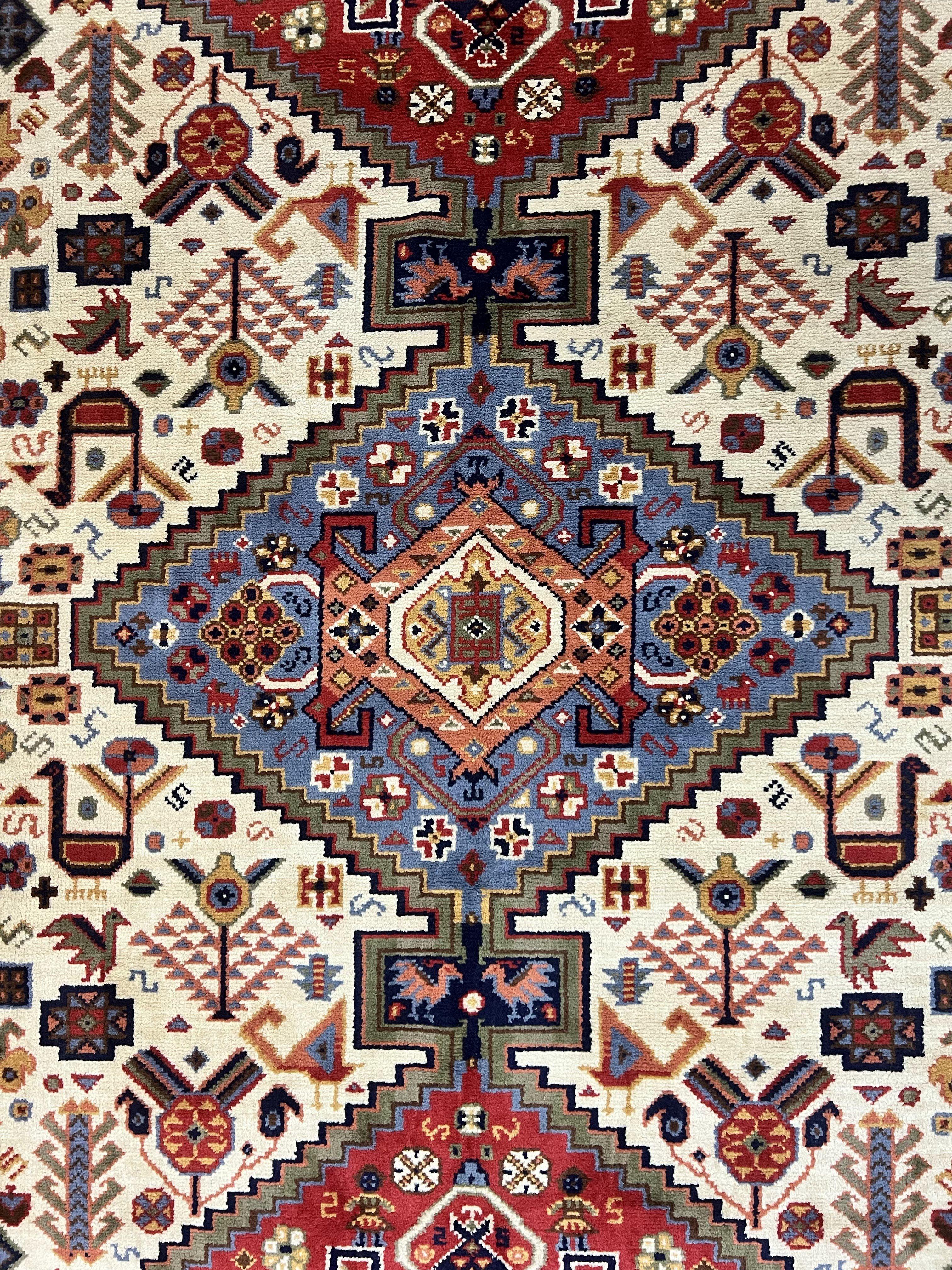 Belgium Power Loomed Rug 8x12, Geometric Medallions Persian Tribal Pattern, Vintage Wool Carpet, Ivory Red Blue - Jewel Rugs