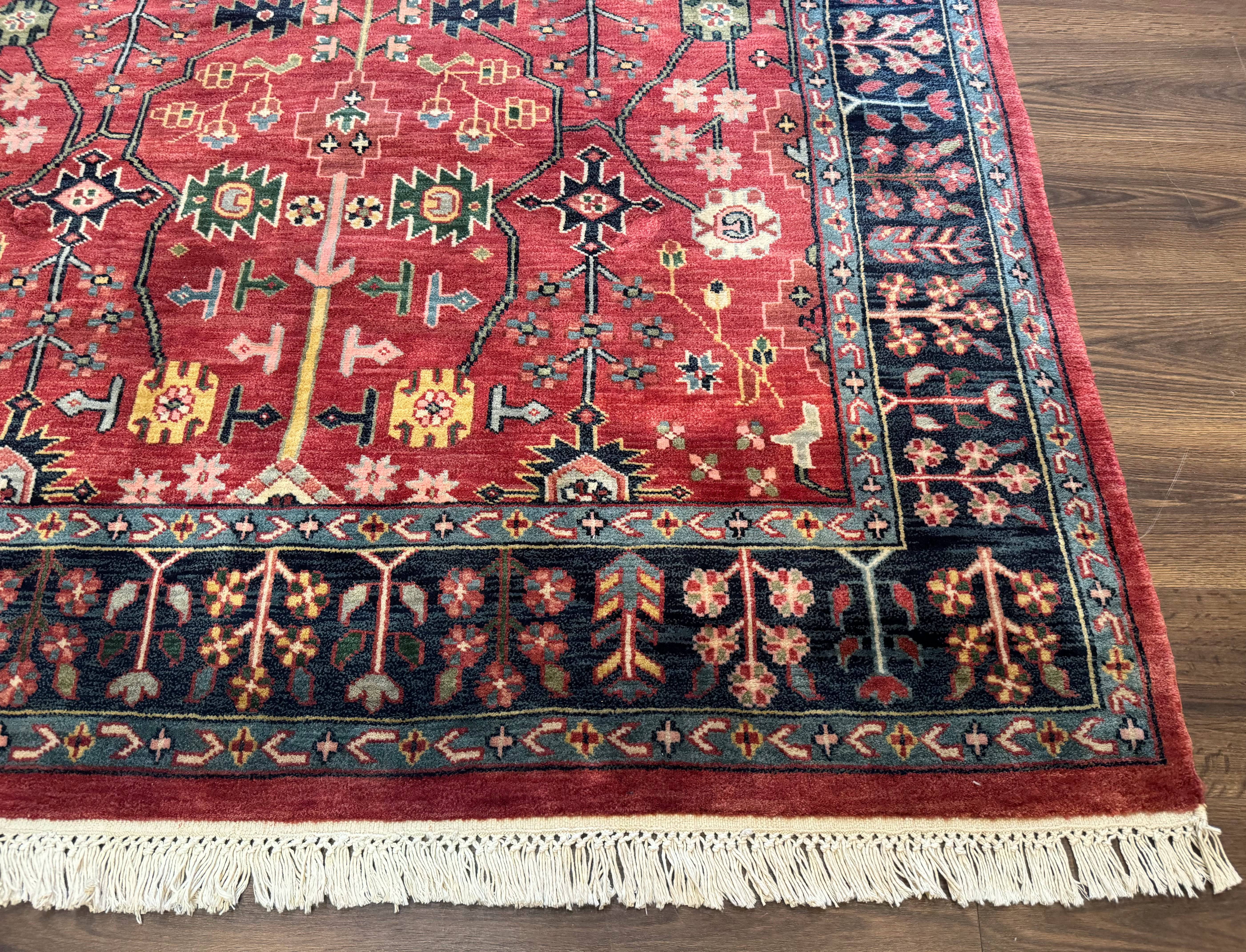 Indo Persian Heriz Serapi Rug 6x8, Rust Red and Navy Blue, Allover Pattern - Jewel Rugs