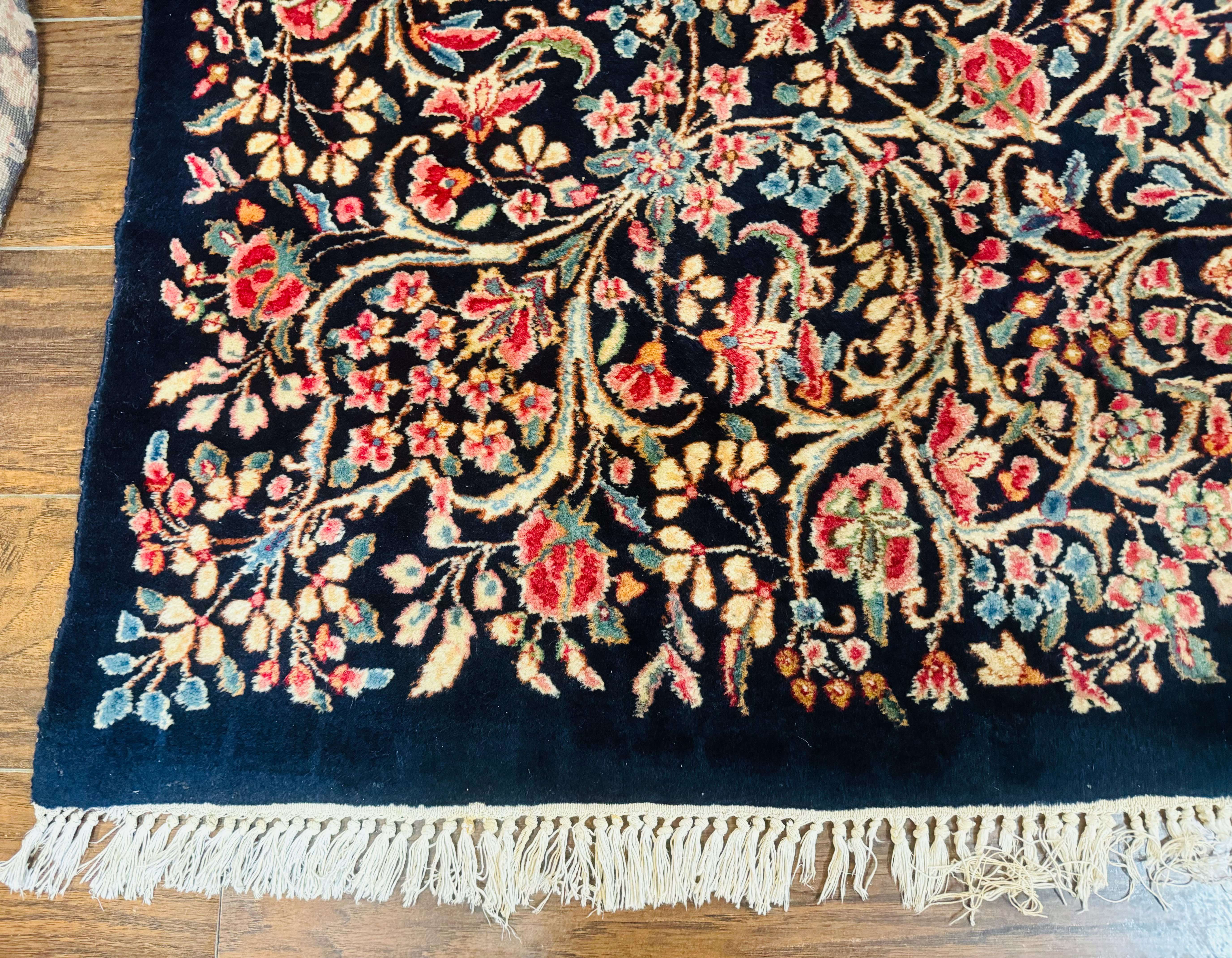 Antique Persian Kerman Rug 10x13, Navy Blue Floral Carpet, Fine 270 KPSI - Jewel Rugs