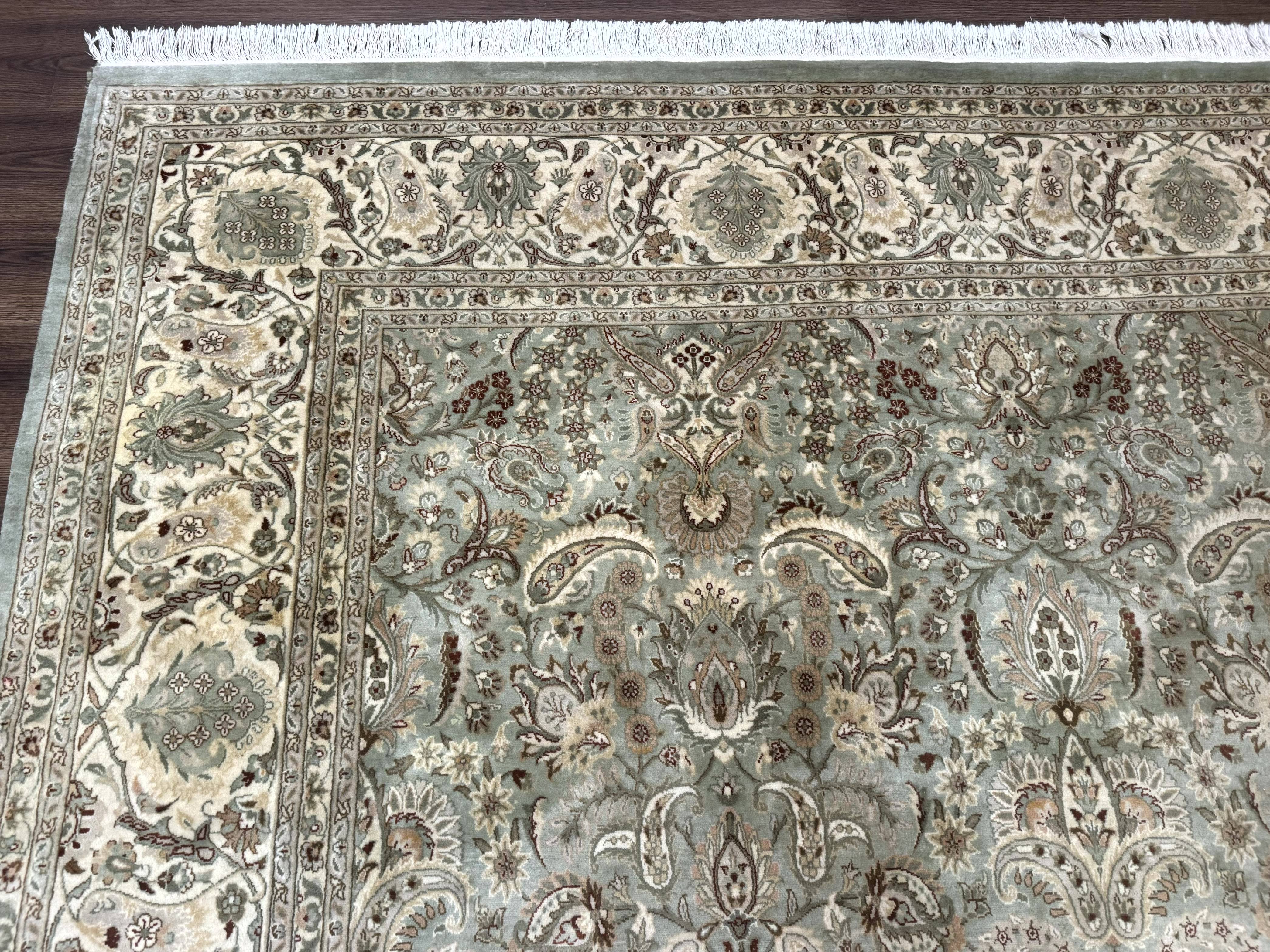 Fine Pak Persian Rug 9x12, Light Sage Green & Ivory, Allover Pattern, Boteh, Handmade, 200 KPSI - Jewel Rugs