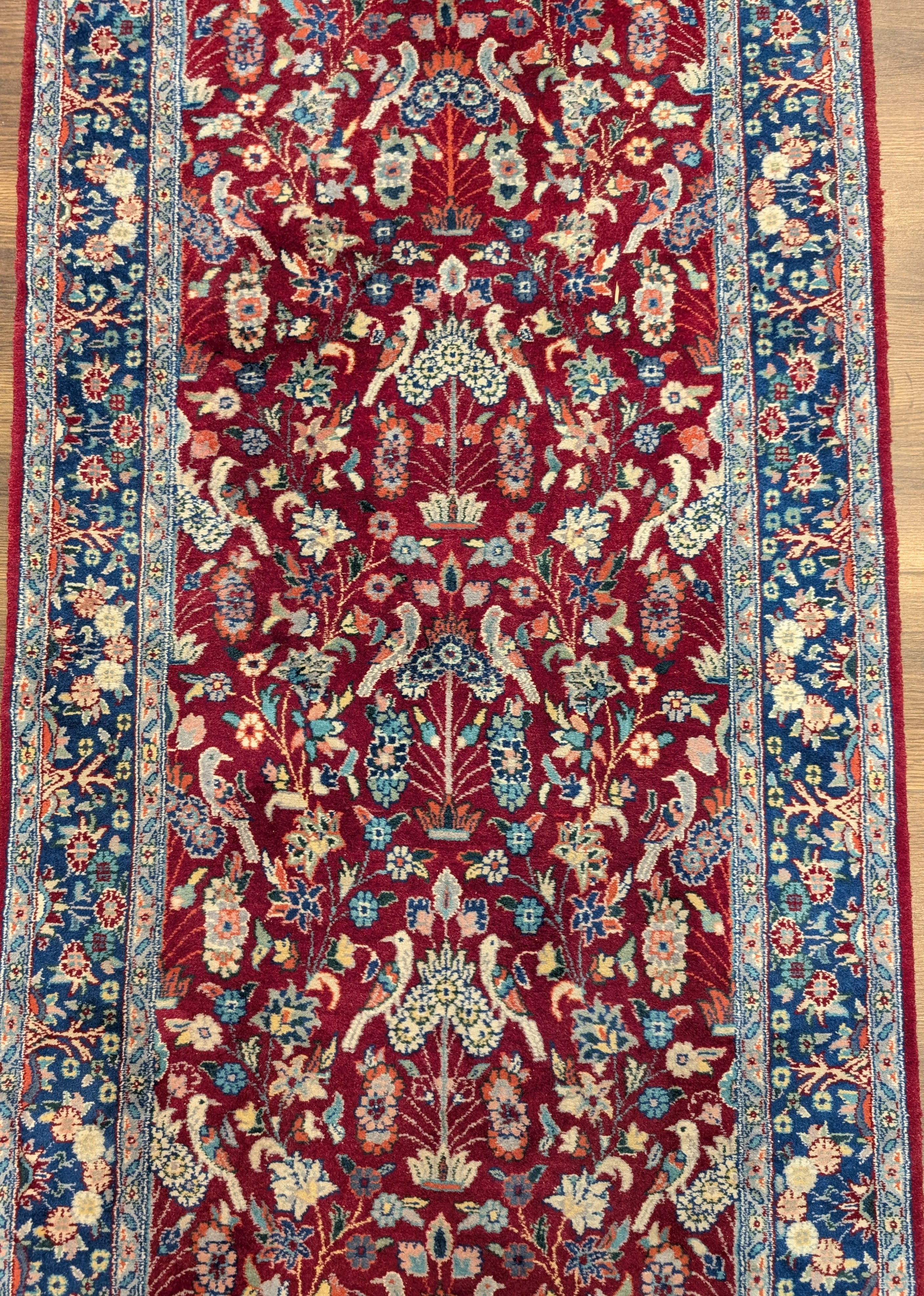 Pak Persian Runner 3 x 8 ft, Bird Motifs, Hand-Knotted Wool, Red, 210 KPSI - Jewel Rugs