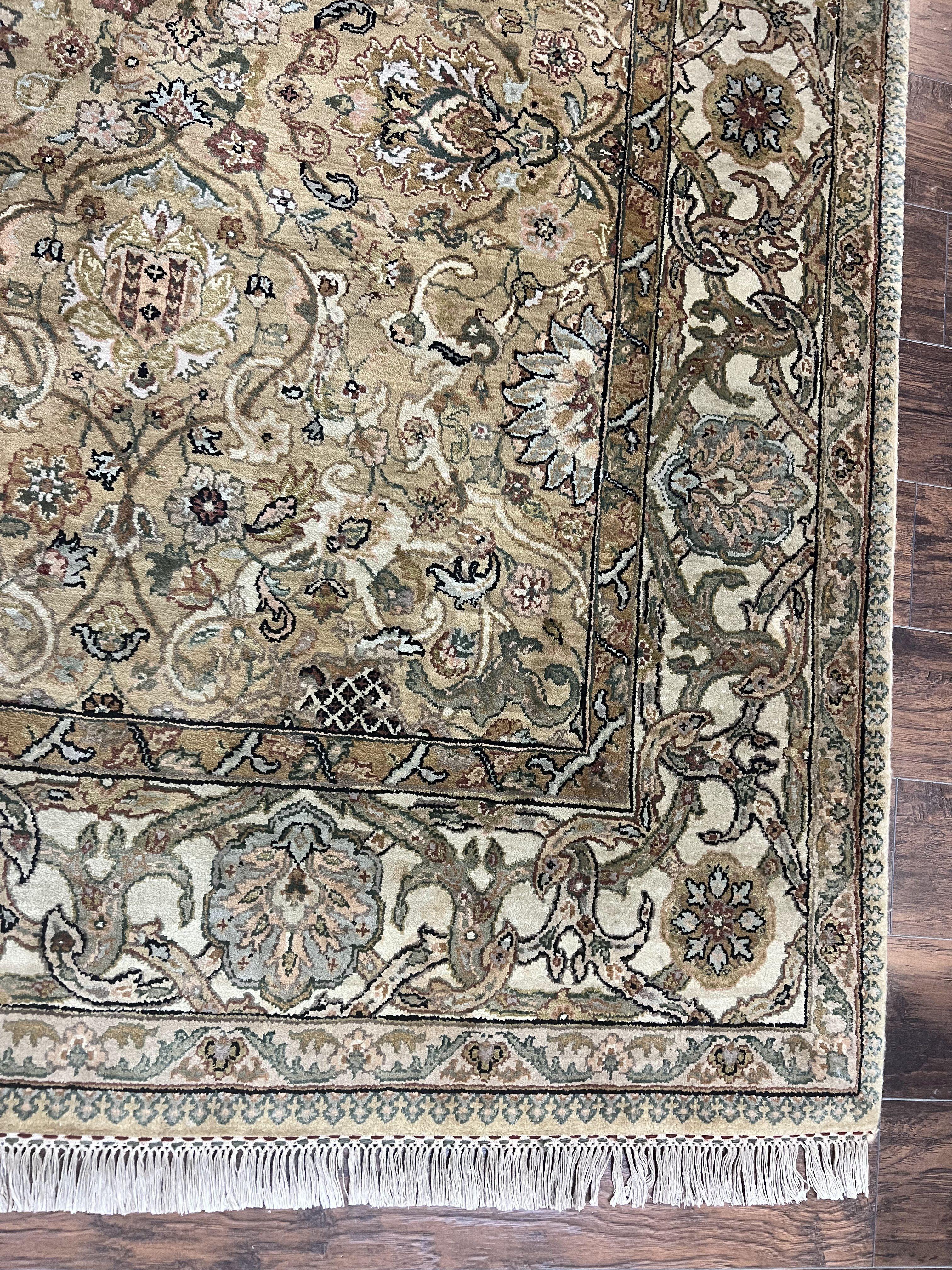 Indo Mahal Rug 8x10, Indian Jaipur Rug 8 x 10 ft, Wool Indo Persian Carpet, Handmade Traditional Floral Area Rug, Olive Green, Vintage Rug - Jewel Rugs
