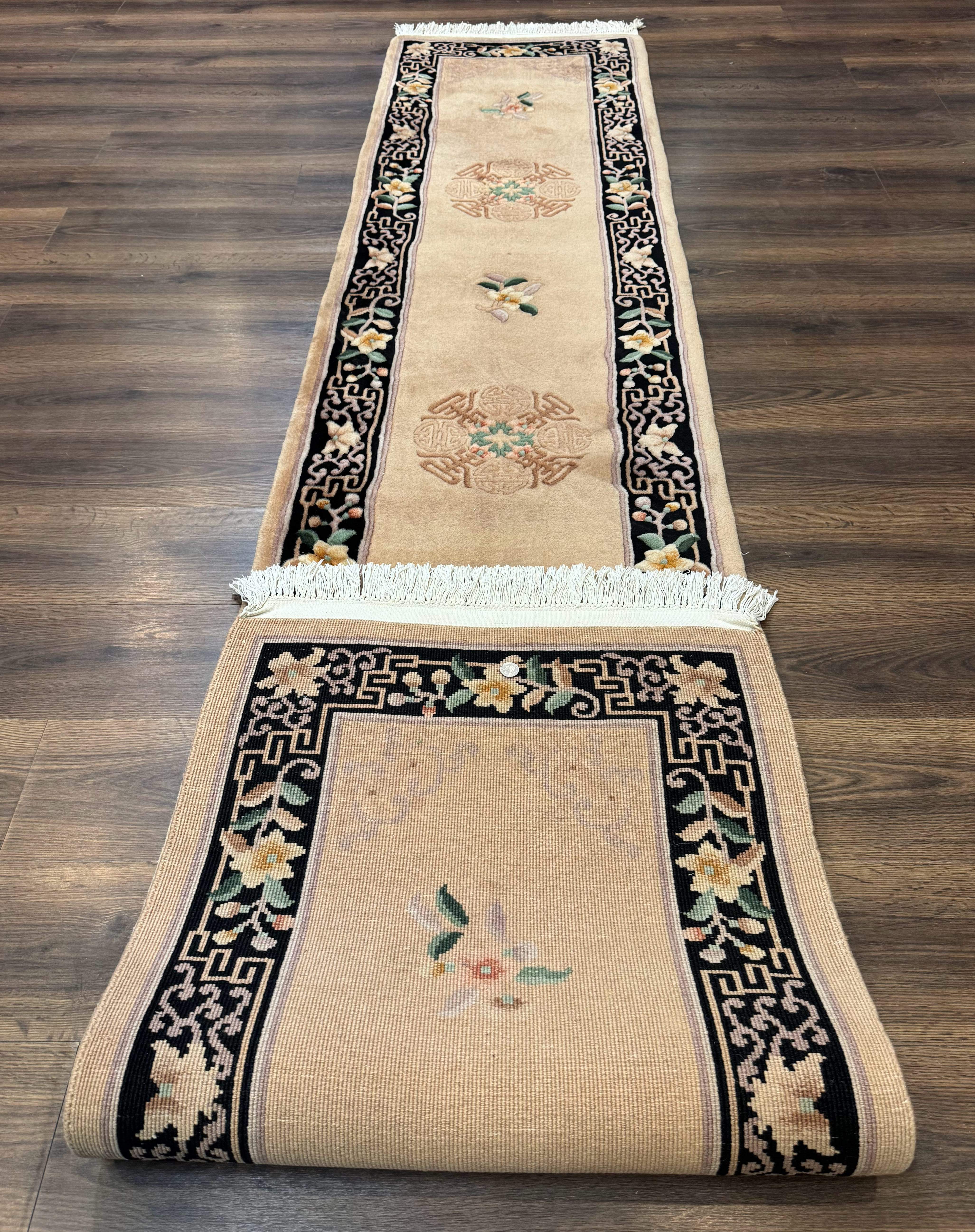 Chinese Wool Runner Rug 2 x 11.6, Vintage 90 Line Asian Oriental Carving Sculpted Hallway Rug - Jewel Rugs