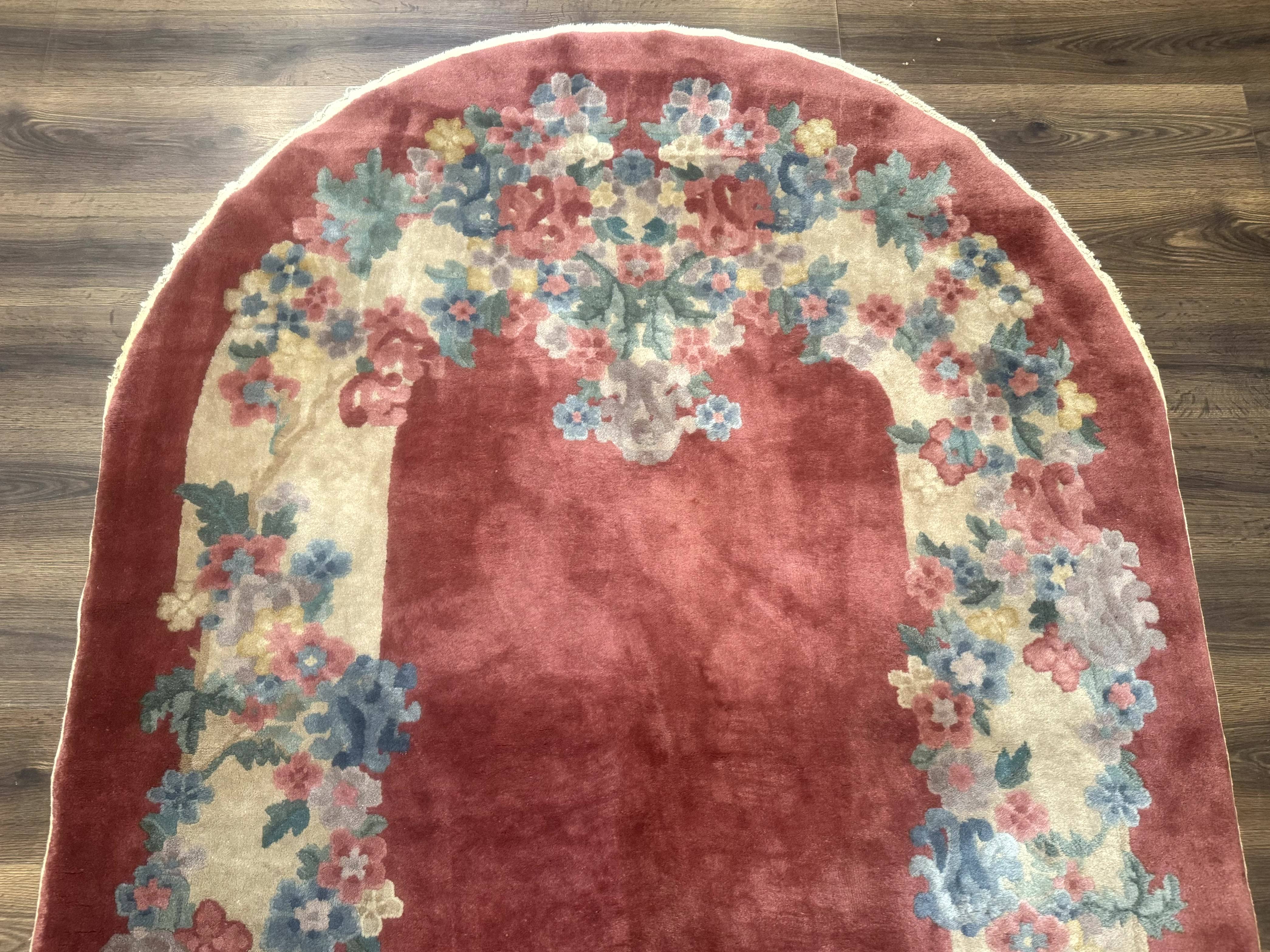 Oval Chinese Peking Rug 5x8, Pink, Floral, Vintage Chinese Wool Carpet - Jewel Rugs