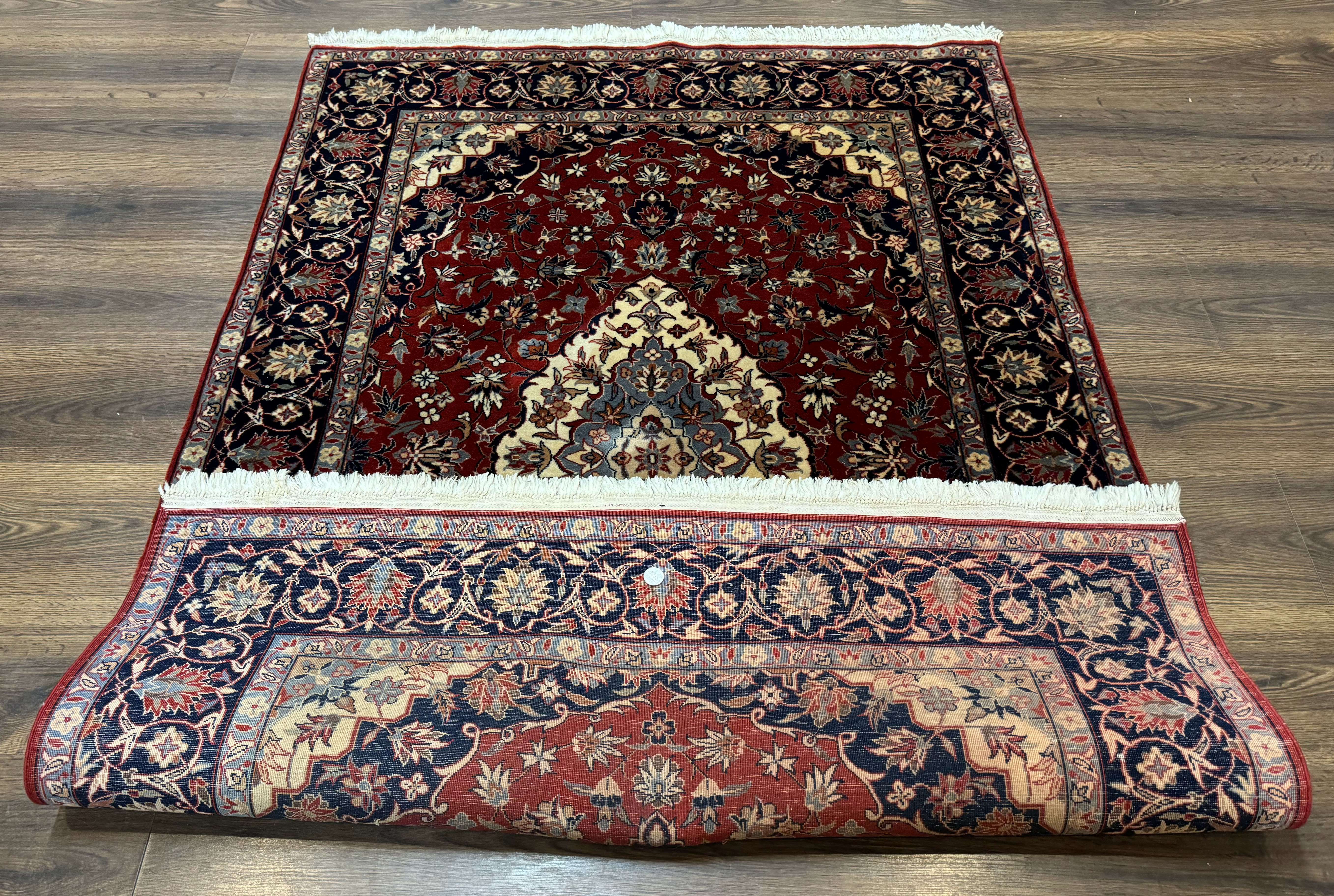Sino Persian Rug 4x6, Traditional Wool Hand Knotted Carpet, Red Navy Blue, 225 KPSI - Jewel Rugs