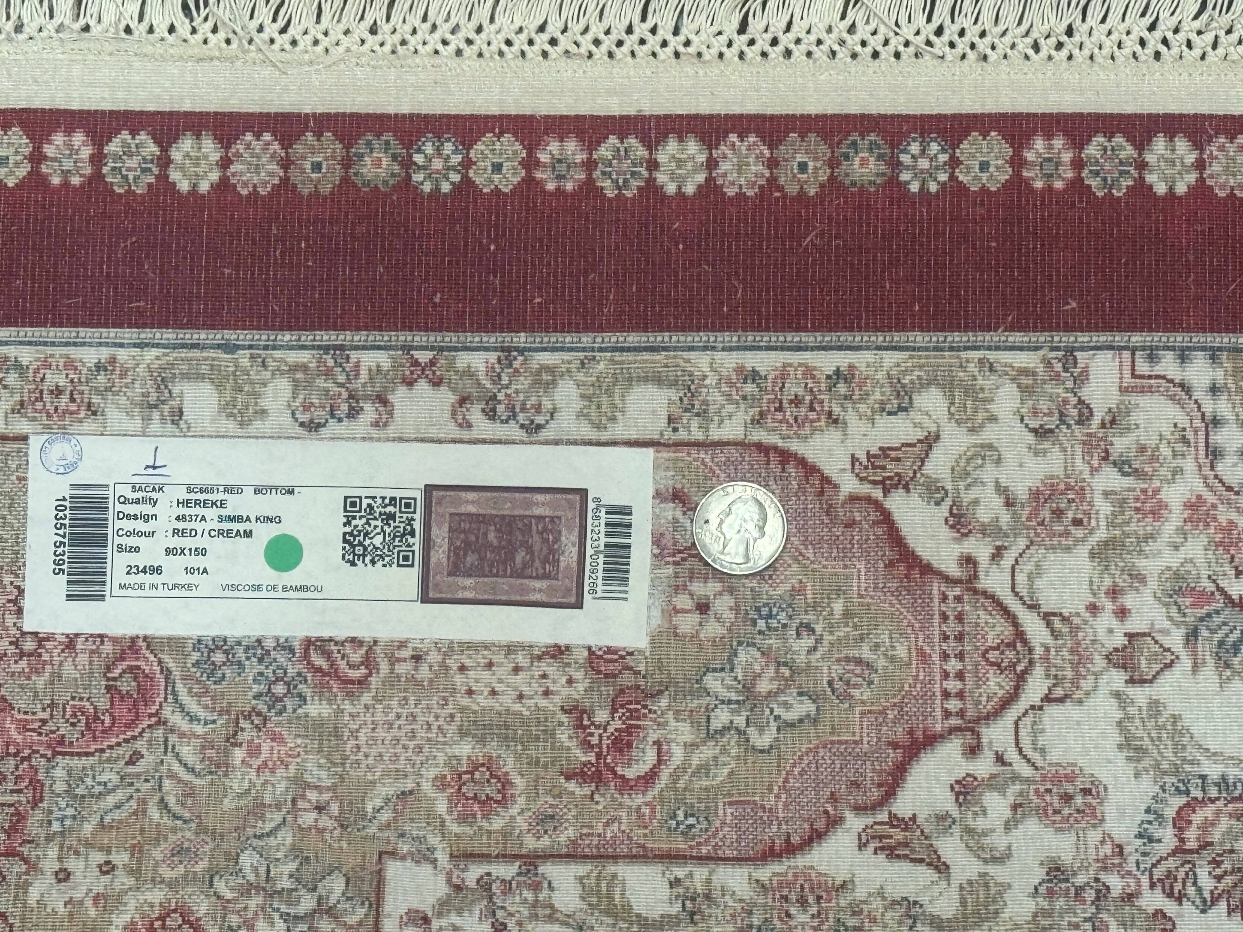 Turkish Silk Rug 3x5, Hunting Design, Dark Red & Ivory, Bamboo Silk, New - Jewel Rugs