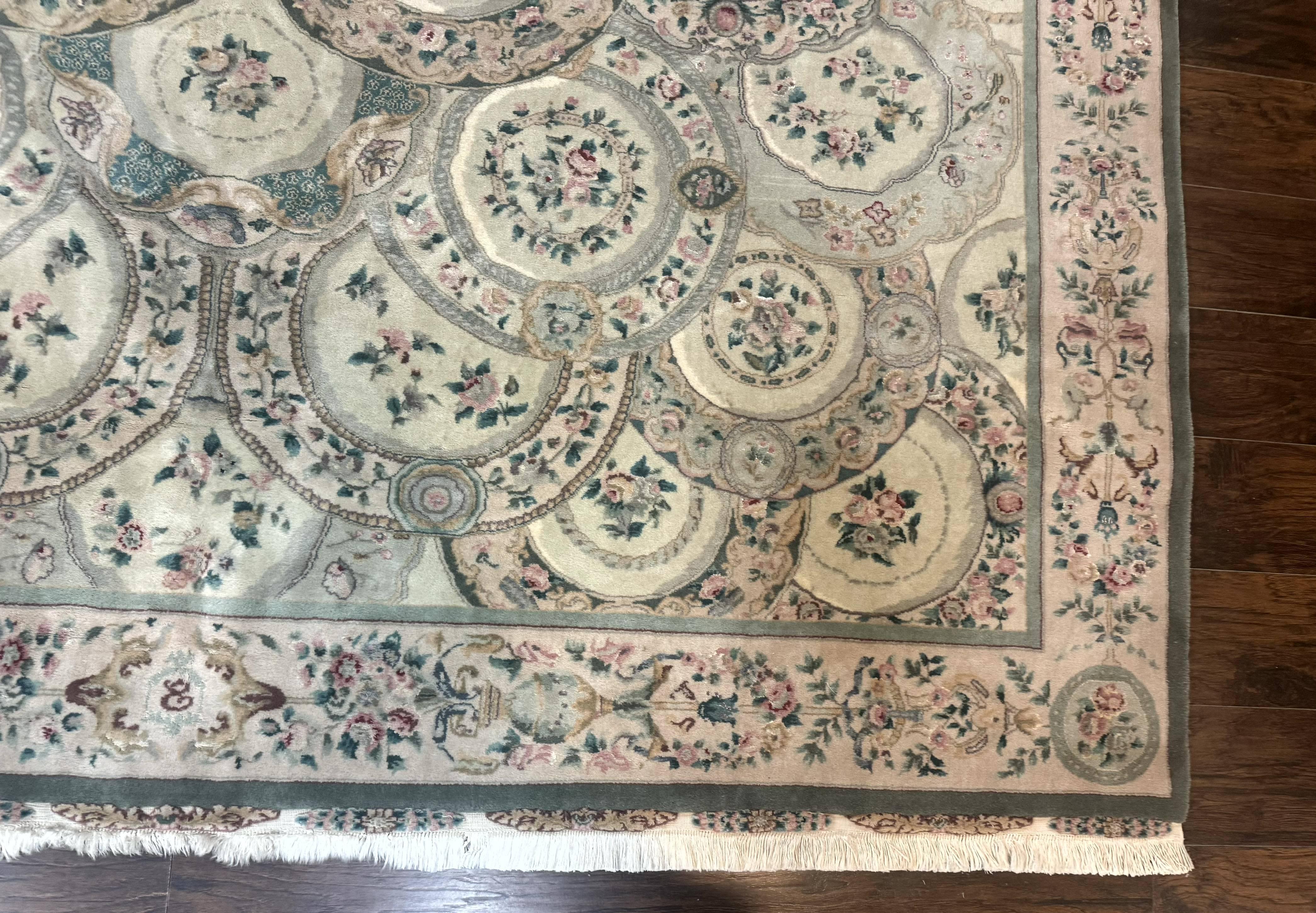 Pak Persian Rug 9x12, Wool with Silk Highlights, European Design, Floral, Green - Jewel Rugs