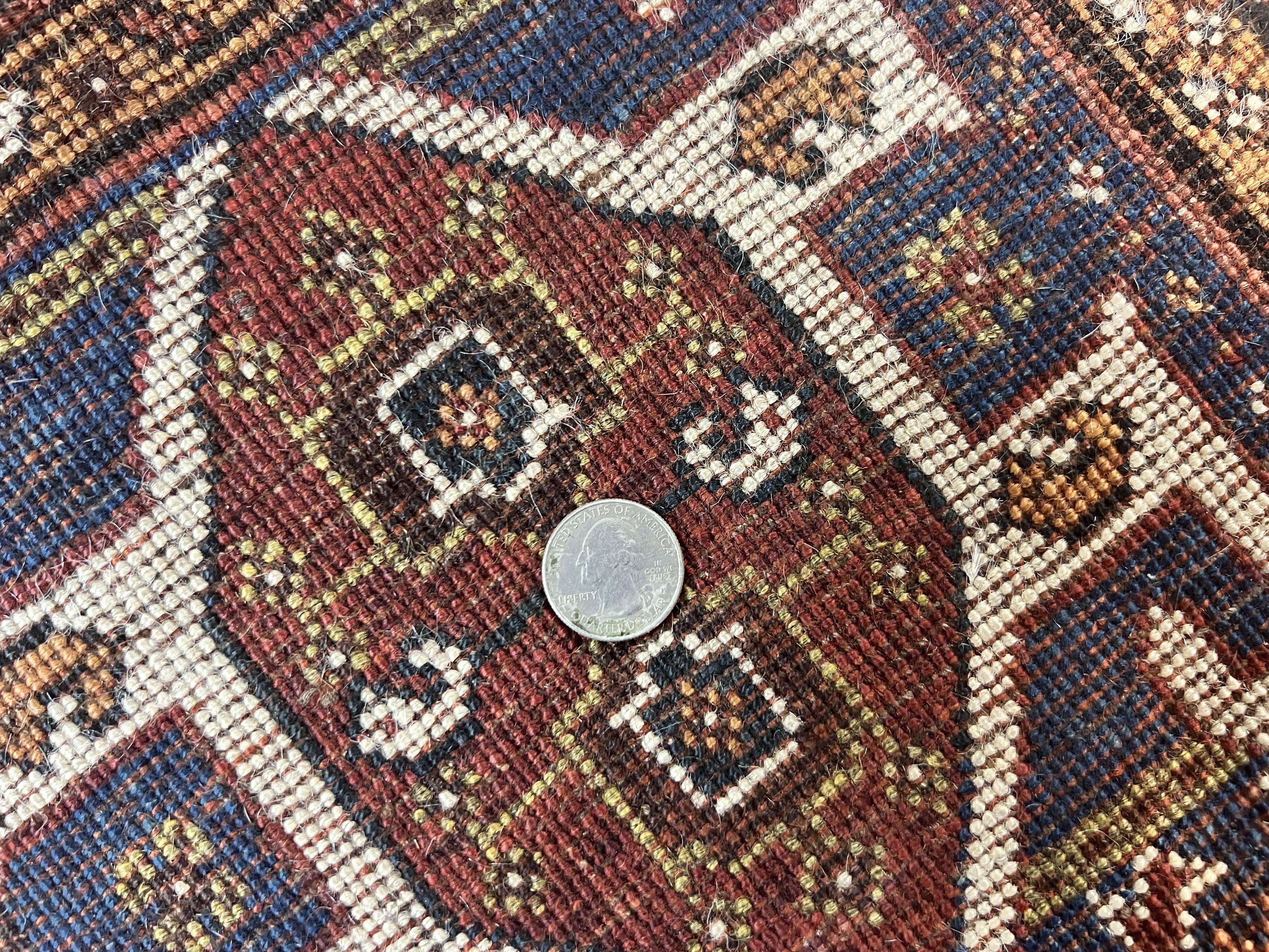 Antique Persian Shiraz Tribal Rug 6x8, Geometric Rug, Wool Handmade Hand Knotted Carpet, Red Blue - Jewel Rugs