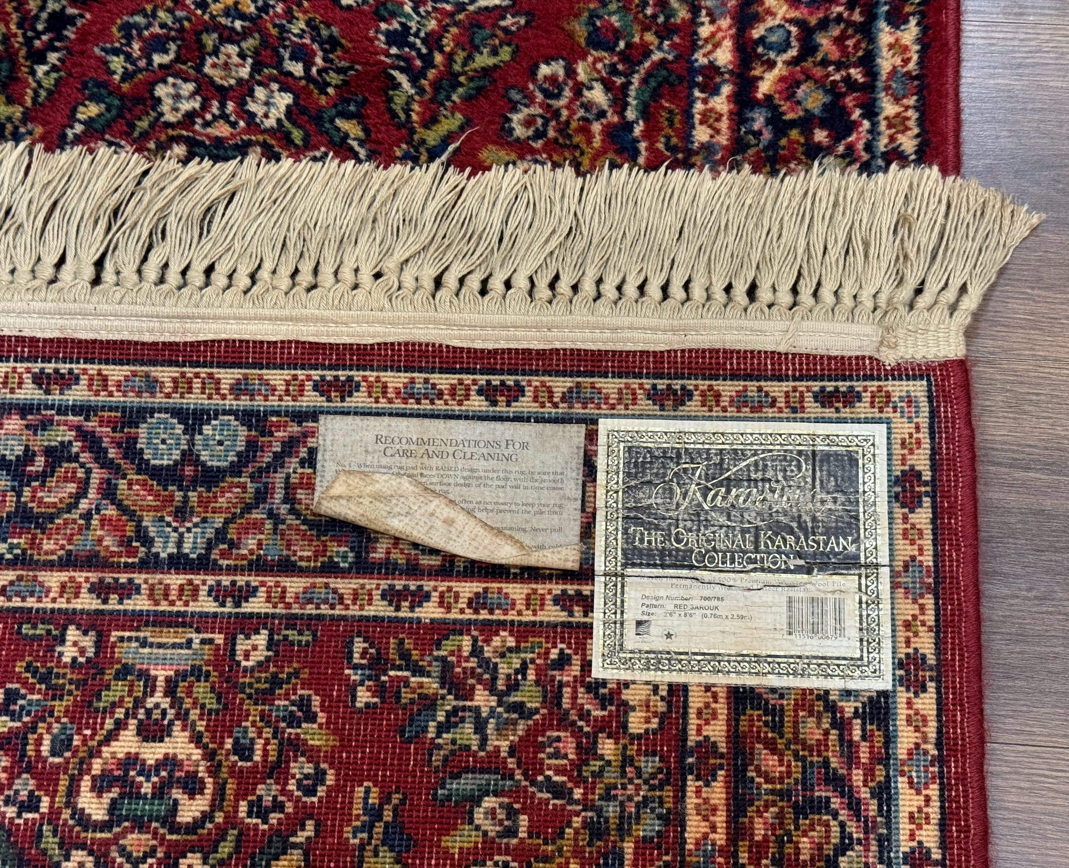 Karastan Runner Rug 2.6 x 8.6, Red Sarouk #785, Original 700 Series, Wool, Rare - Jewel Rugs