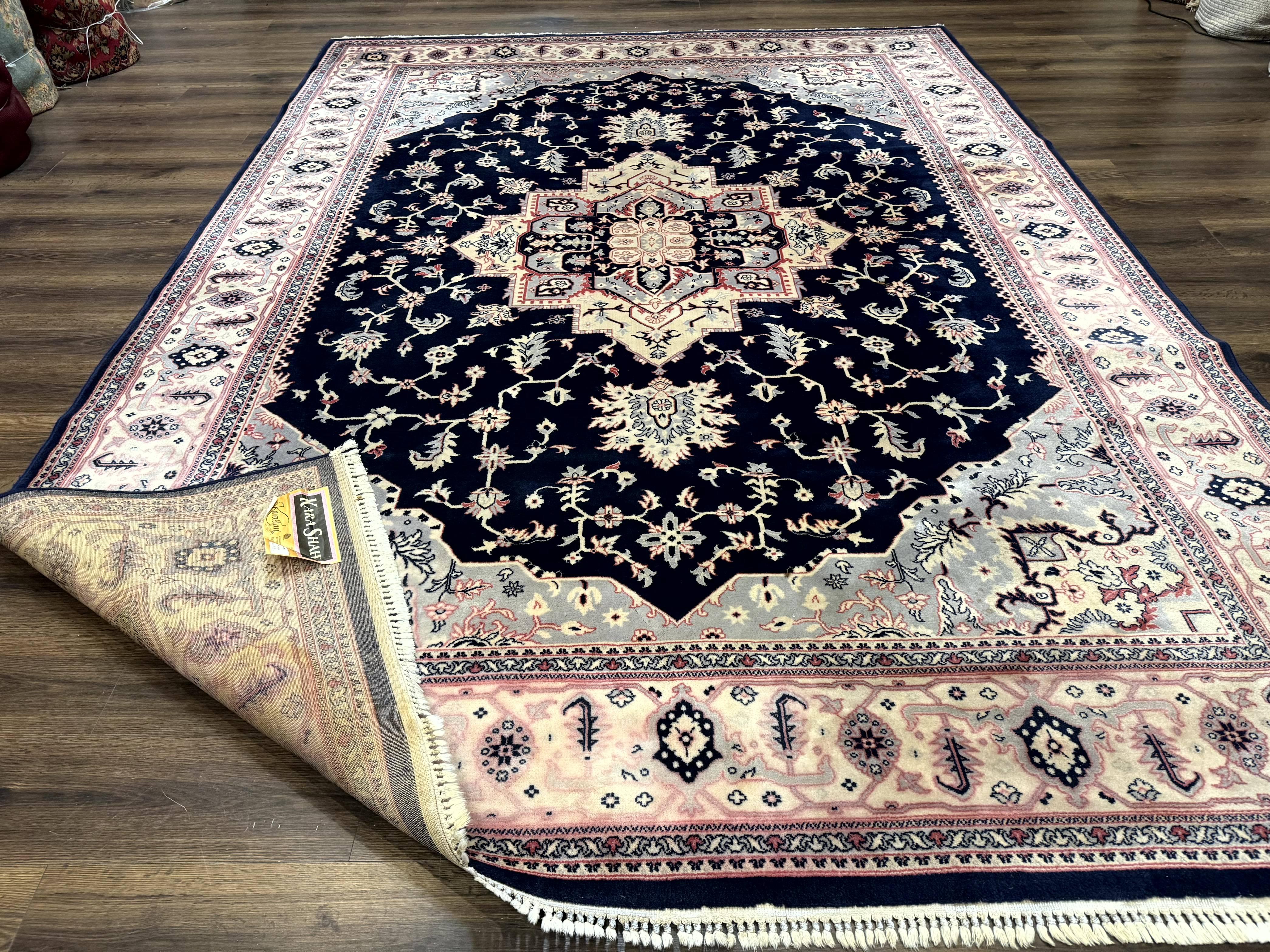 Karastan Rug 8x11 Navy Serapi, Kara Shah Rug, Navy Blue, Vintage Karastan Area Rug Wool Pile Karastan Rug - Jewel Rugs