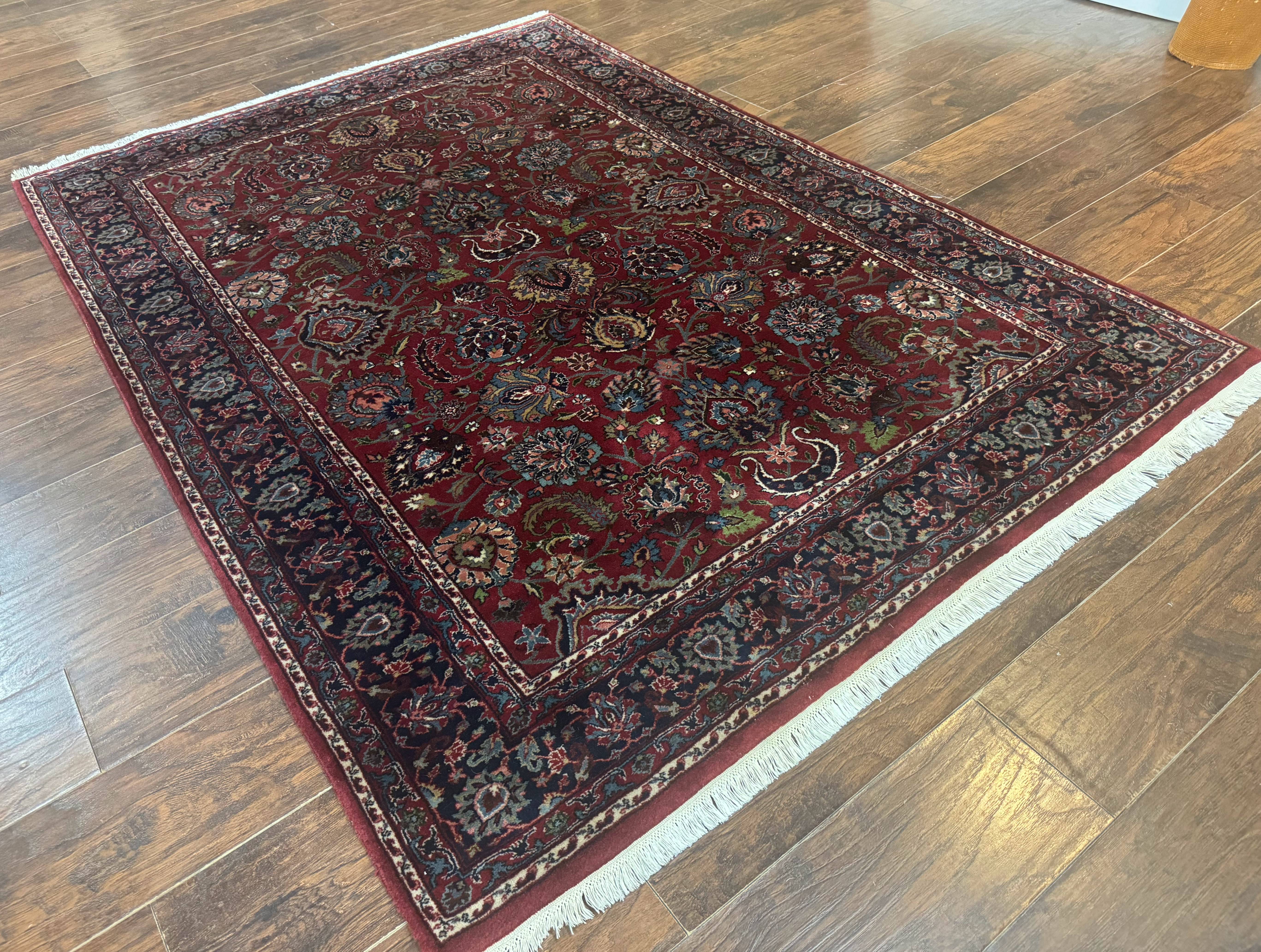 Indo Persian Rug 5x7, Vintage Traditional Floral Carpet, Burgundy and Navy Blue - Jewel Rugs