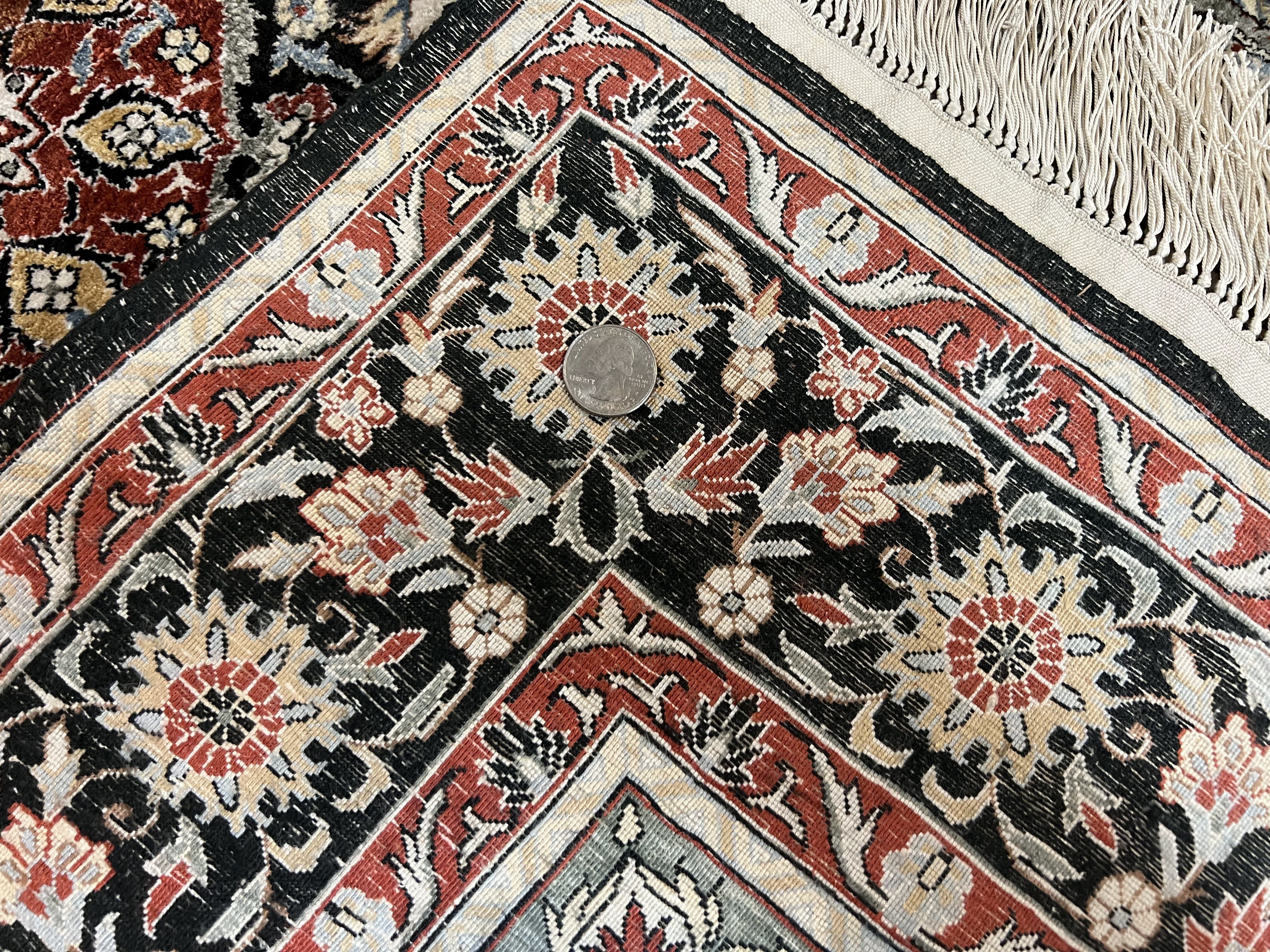 Silk Sino Persian Rug 3x5, Floral Medallion, Hand Knotted Silk Pile Silk Foundation, Traditional Silk Handmade Oriental Carpet, Cream Black - Jewel Rugs