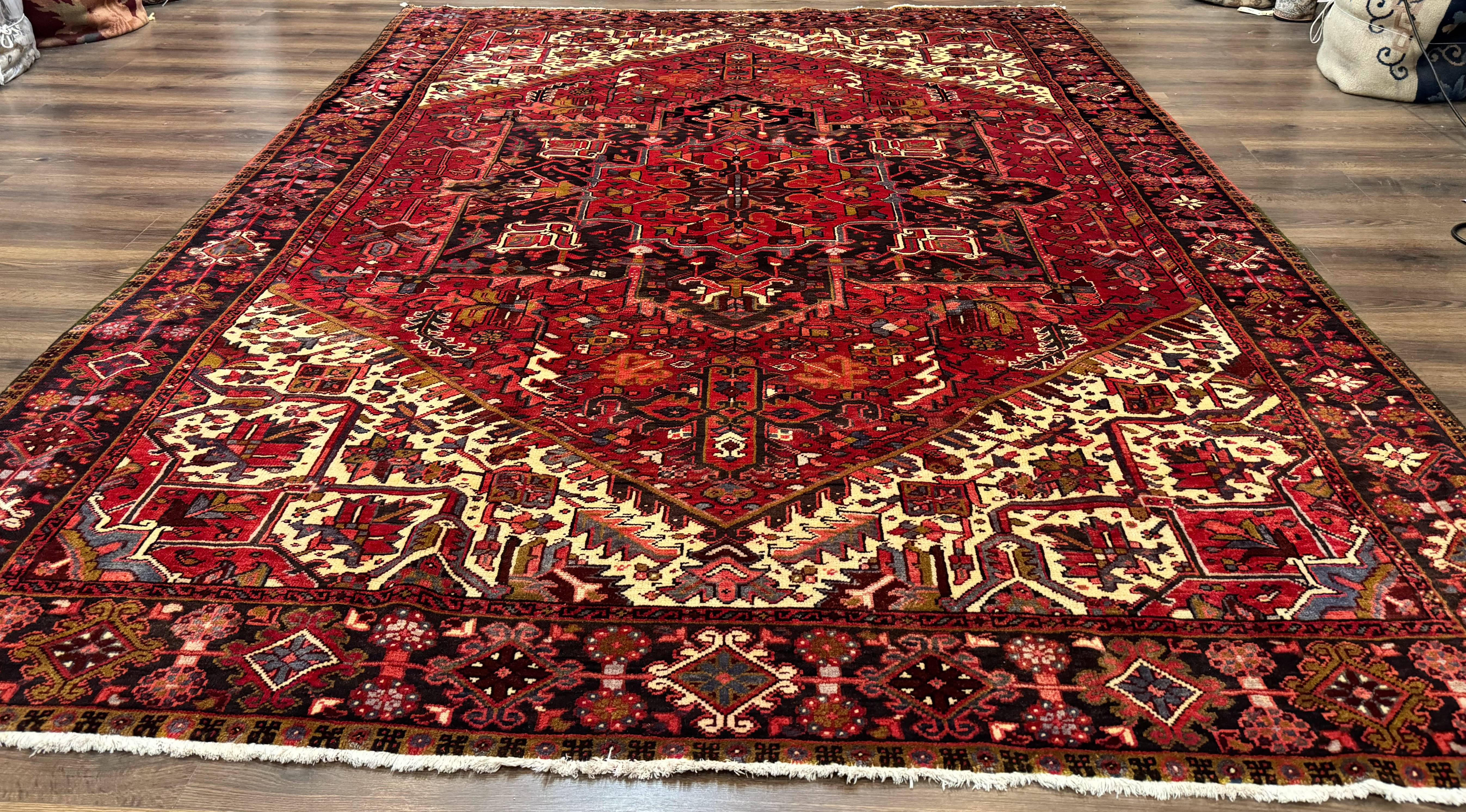 Persian Heriz Rug 8x11, Geometric Design, Red & Cream - Jewel Rugs