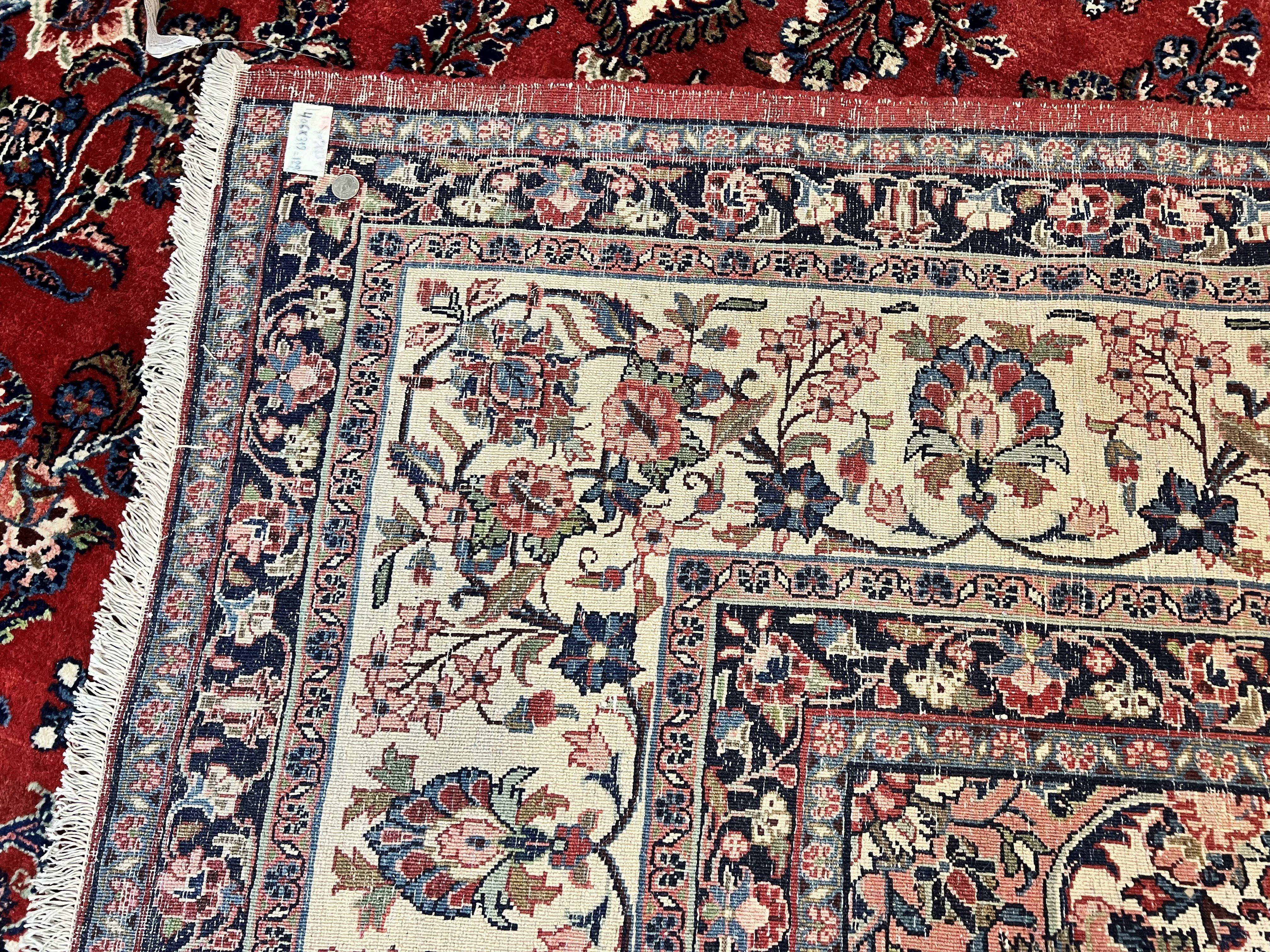 Persian Sarouk Rug 11x13, Wool Hand Knotted Antique Carpet, Red Ivory Traditional Handmade Large Oriental Area Rug 11 x 13, Floral Medallion - Jewel Rugs